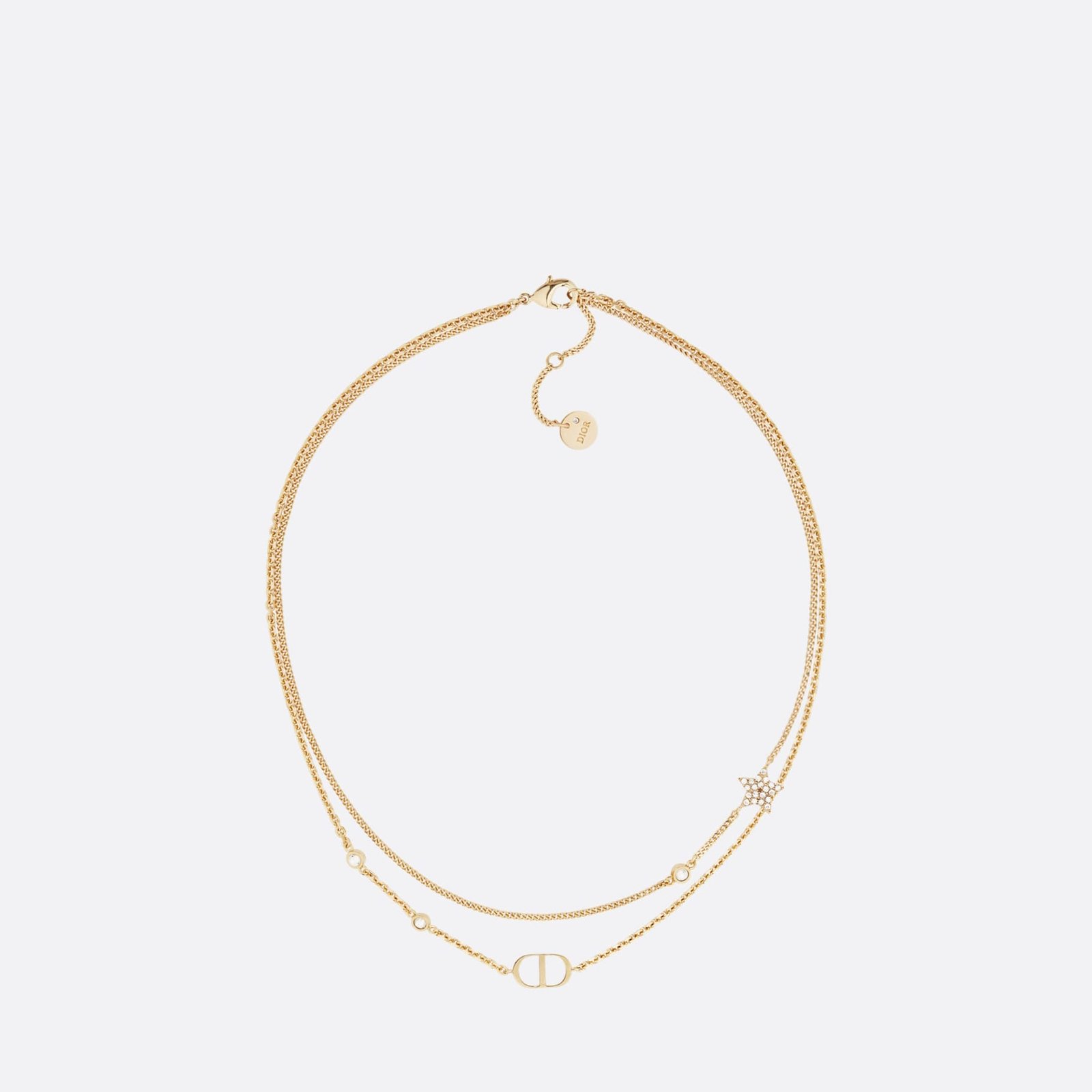 Dior Petit CD Double Necklace Gold-Finish Metal and White Crystals