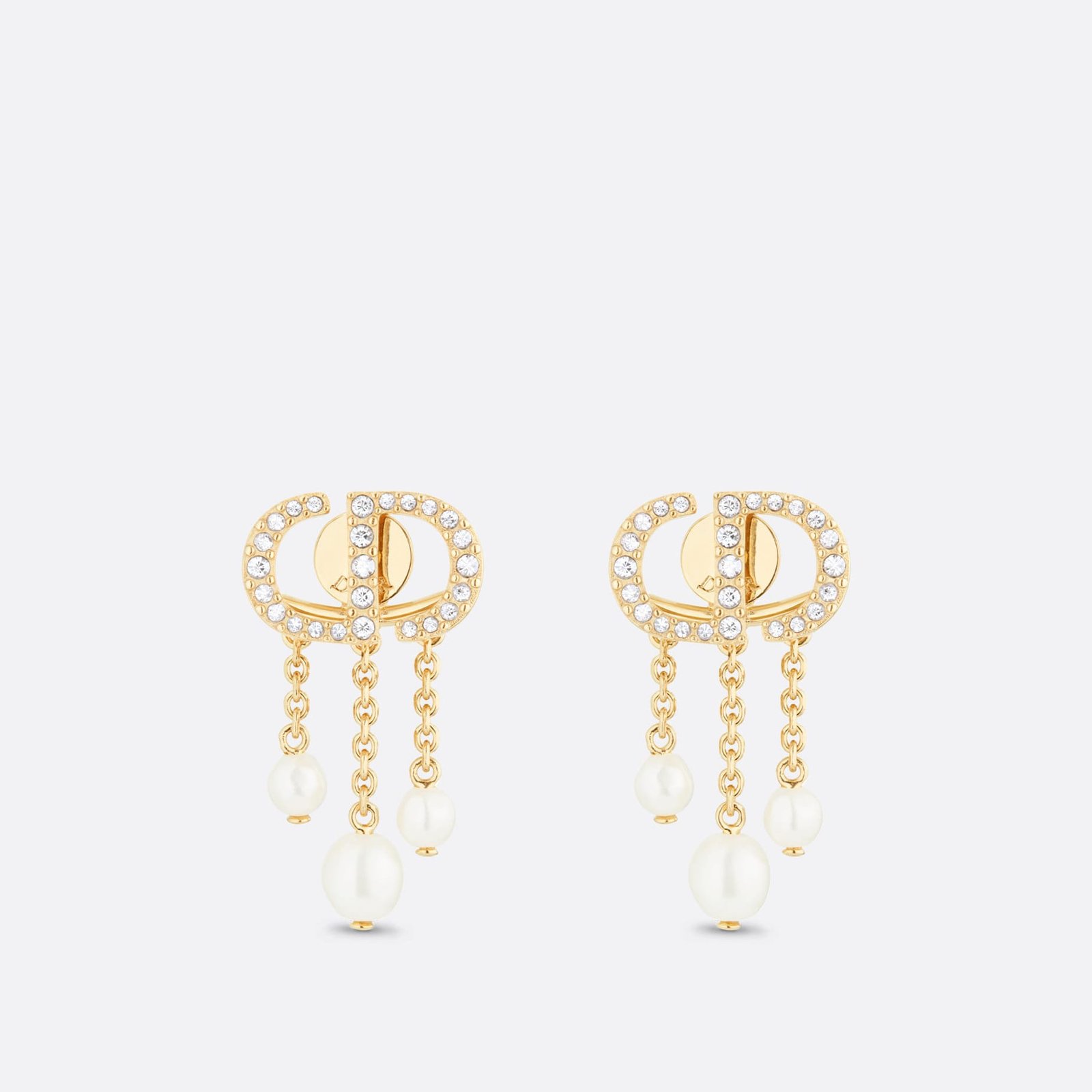 Petit CD Dior Earrings Gold-Finish Metal White Resin Pearls and White Crystals