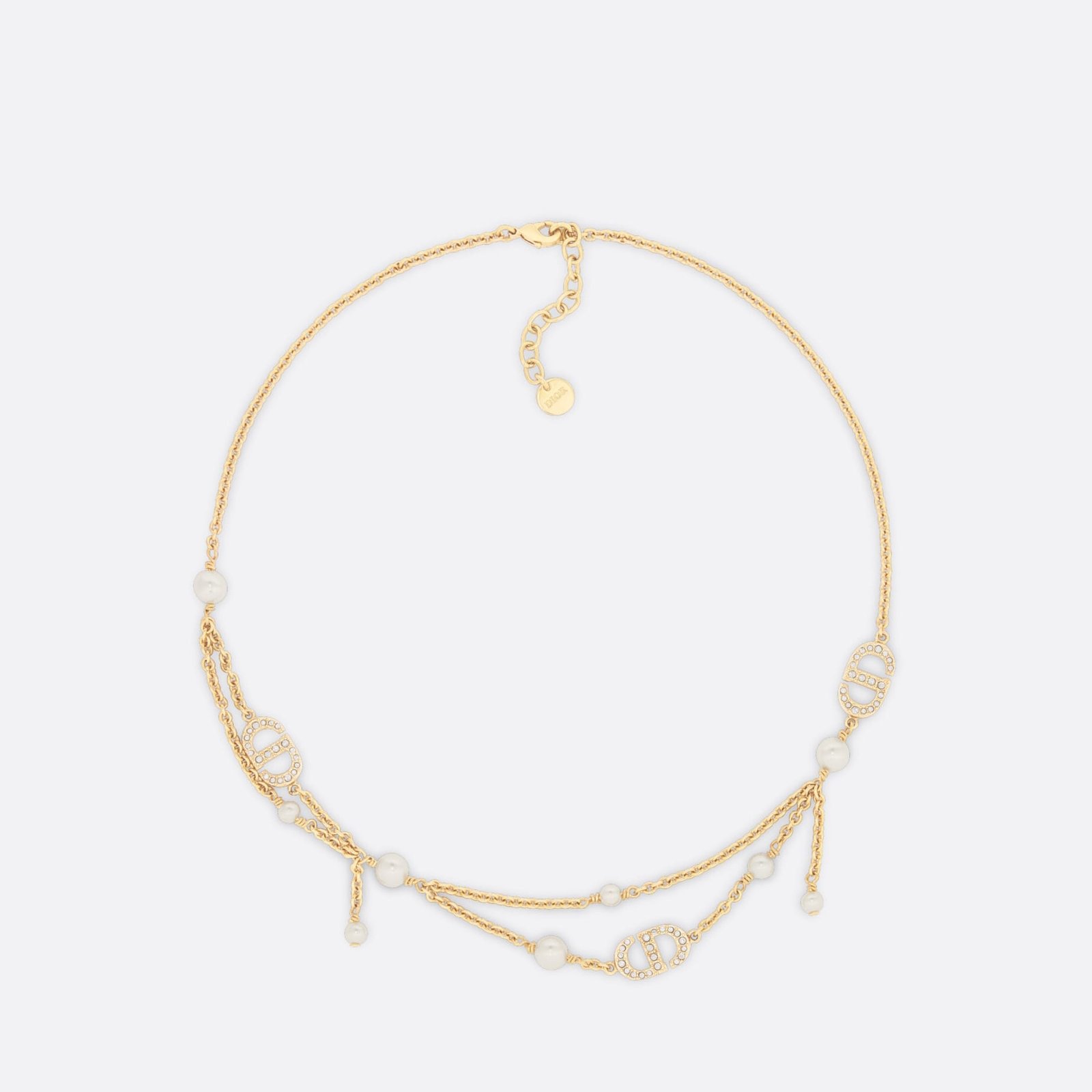 Dior Petit CD Necklace Gold-Finish Metal with White Resin Pearls and Silver-Tone Crystals