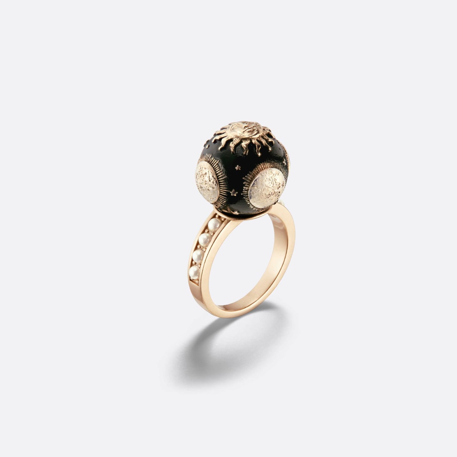Toile de Jouy Soleil Dior Ring Gold-Finish Metal with White Resin Pearls and Black Lacquer