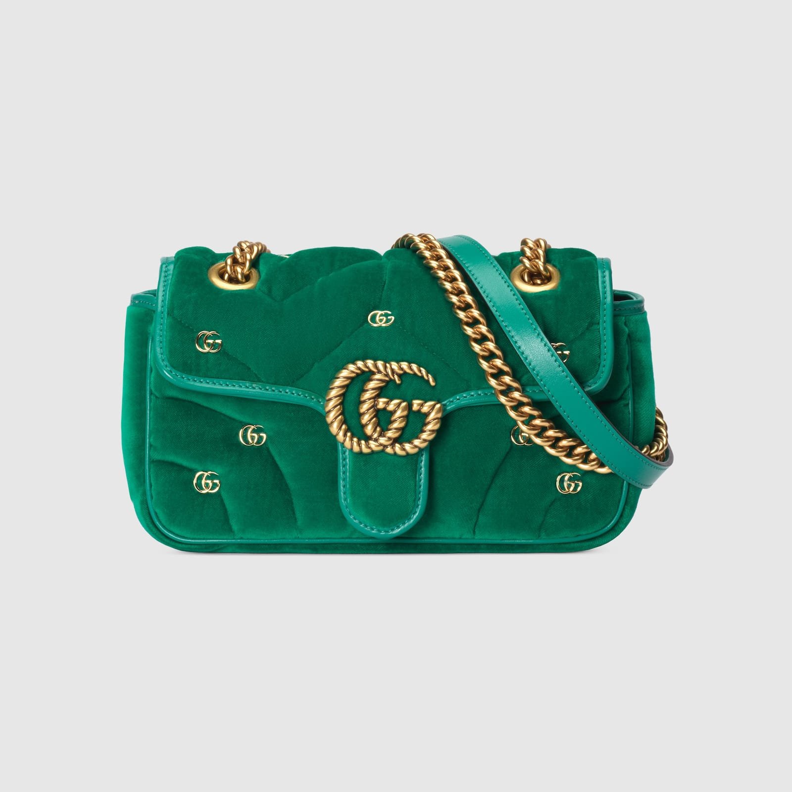 Replica Designer Bag GUCCI GG Marmont mini shoulder bag green velvet
