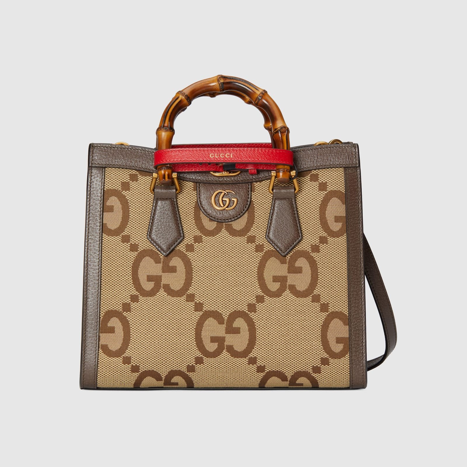 Replica Designer Bag GUCCI Diana jumbo GG small tote bag camel and ebony canvas