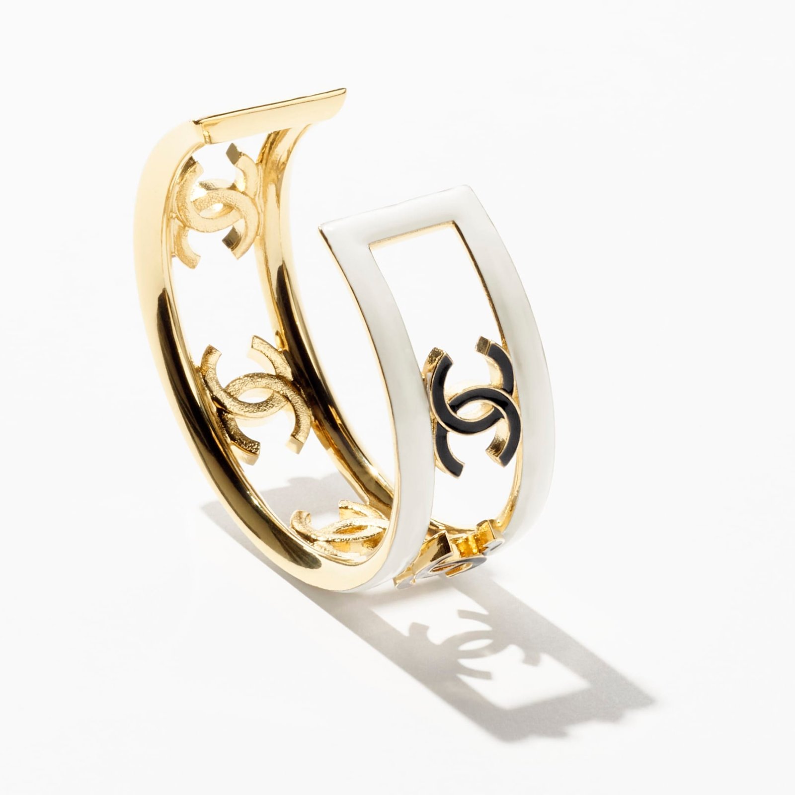 Gold White & Chanel earrings Black cuff