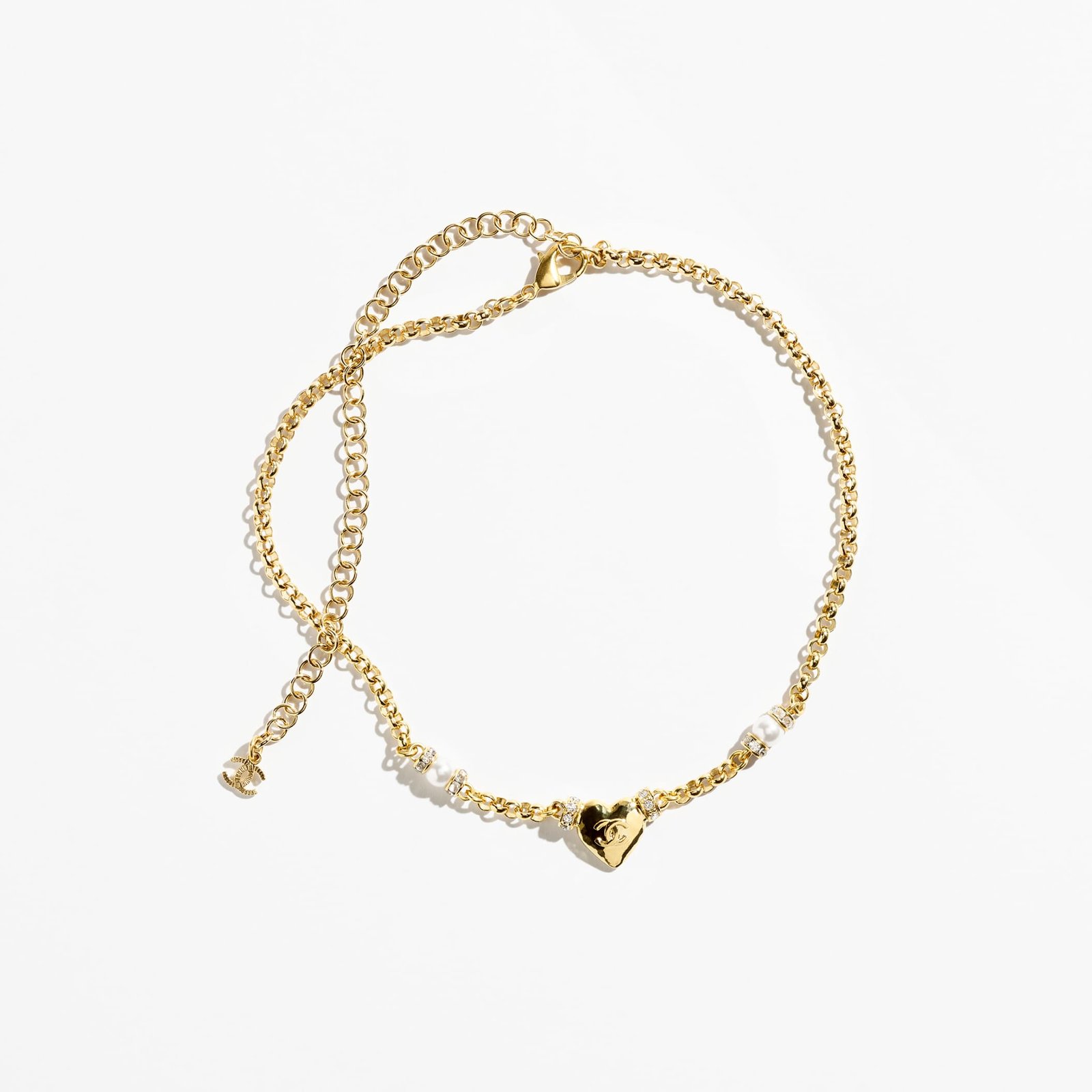 Gold Pearly White & Crystal Chanel necklace