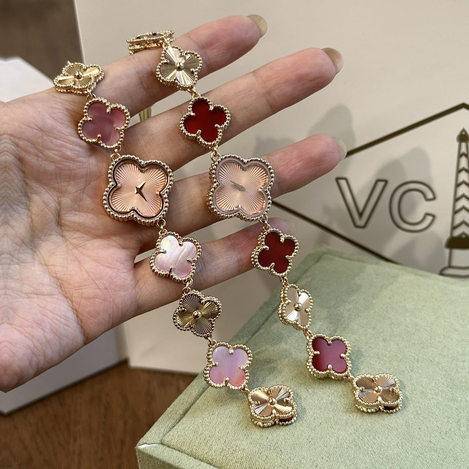 Sweet Alhambra fake van cleef dupe watch 18K rose gold Carnelian VCARPBLY00