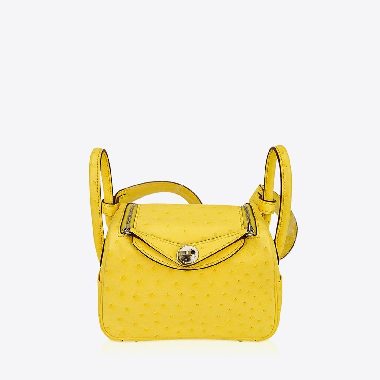 Replica Designer Bag Hermes Bag Replica Mini Lindy 20 In Jaune Citron Ostrich Boreal With Gold Hardware