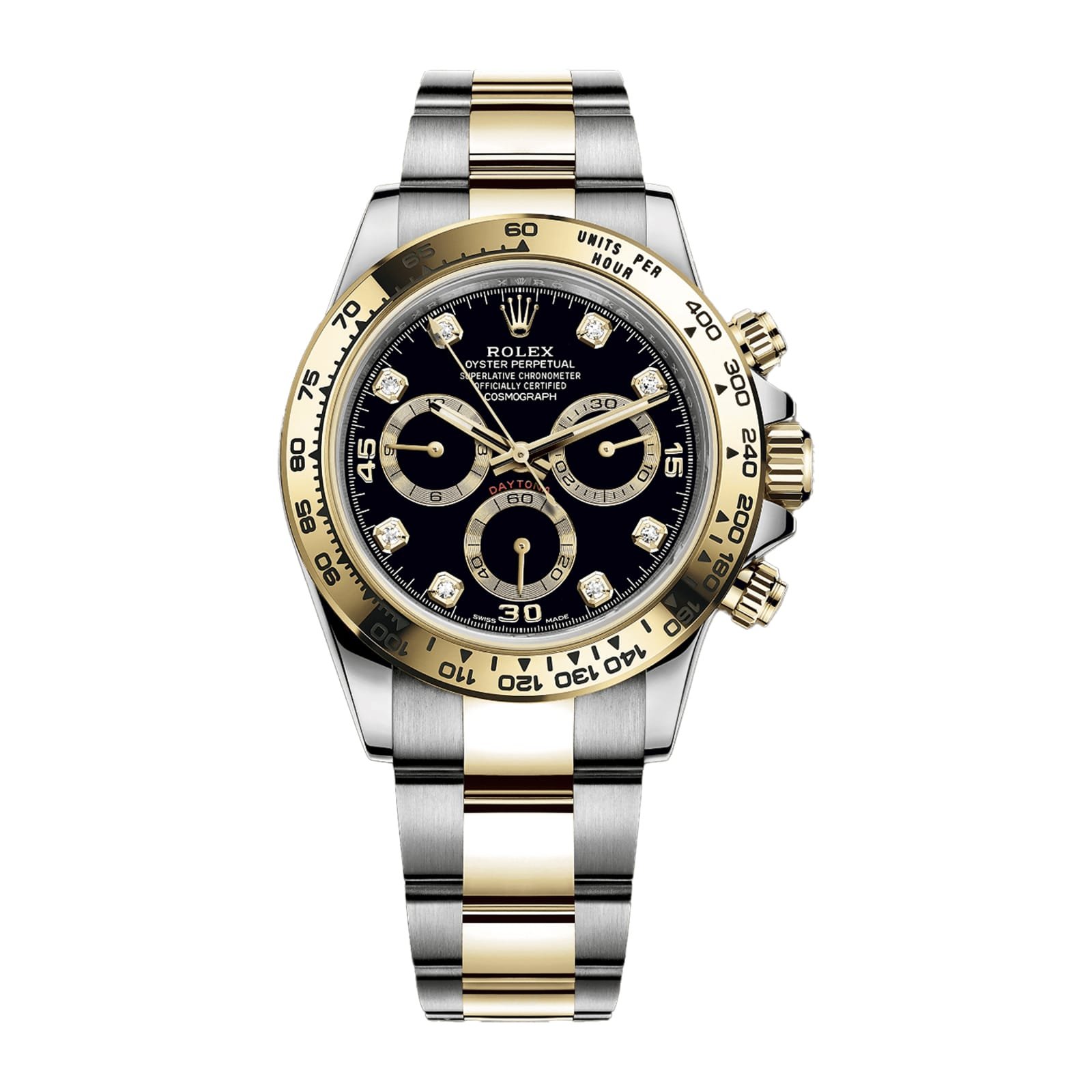 Fake Rolex Replica Watch 40mm Daytona Yellow Gold/Steel Black Diamond Dial Oyster Bracelet m116503-0011