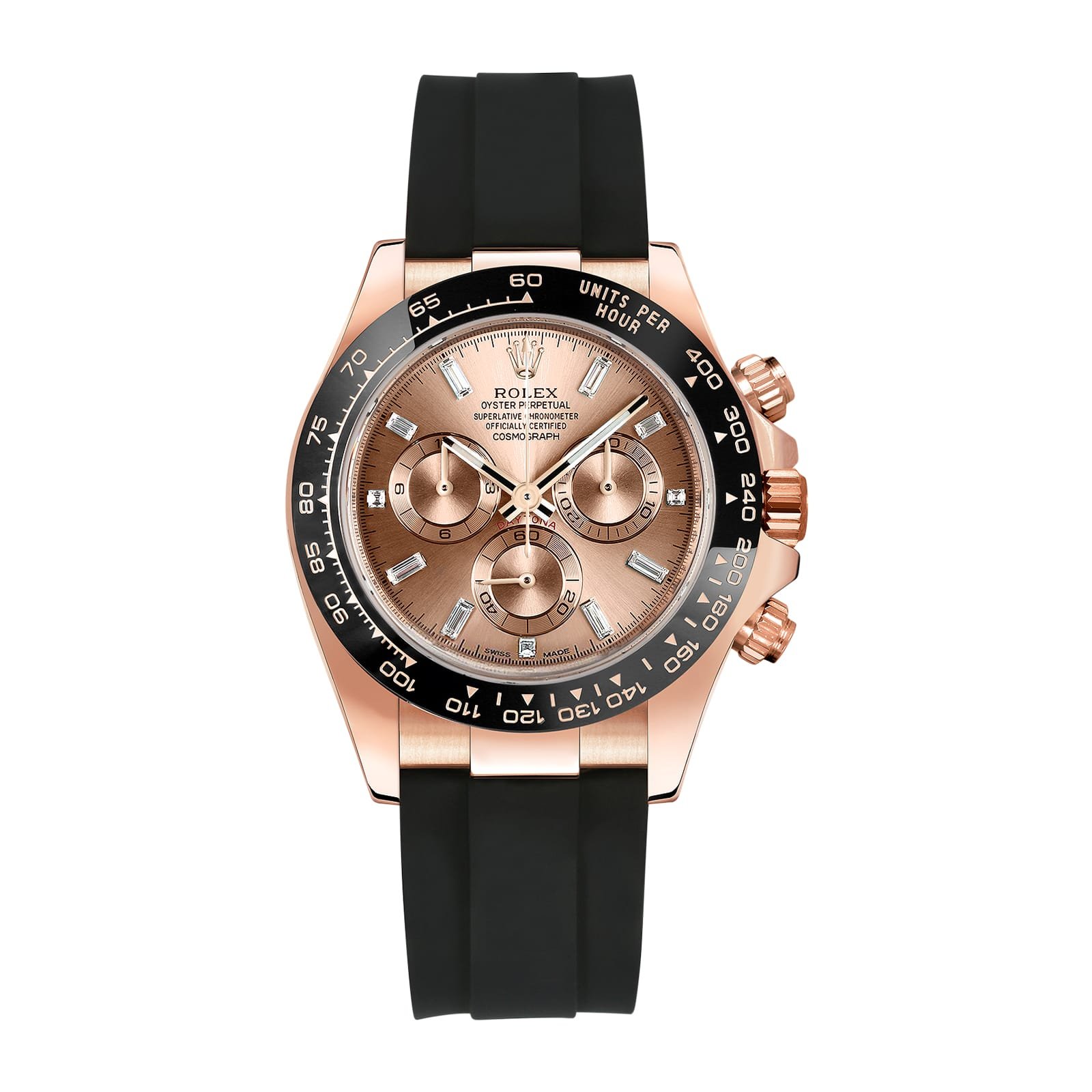 Rolex Oyster Perpetual Cosmograph Daytona Rose Gold Pink Diamond Dial Oysterflex Rubber Bracelet 116515LN
