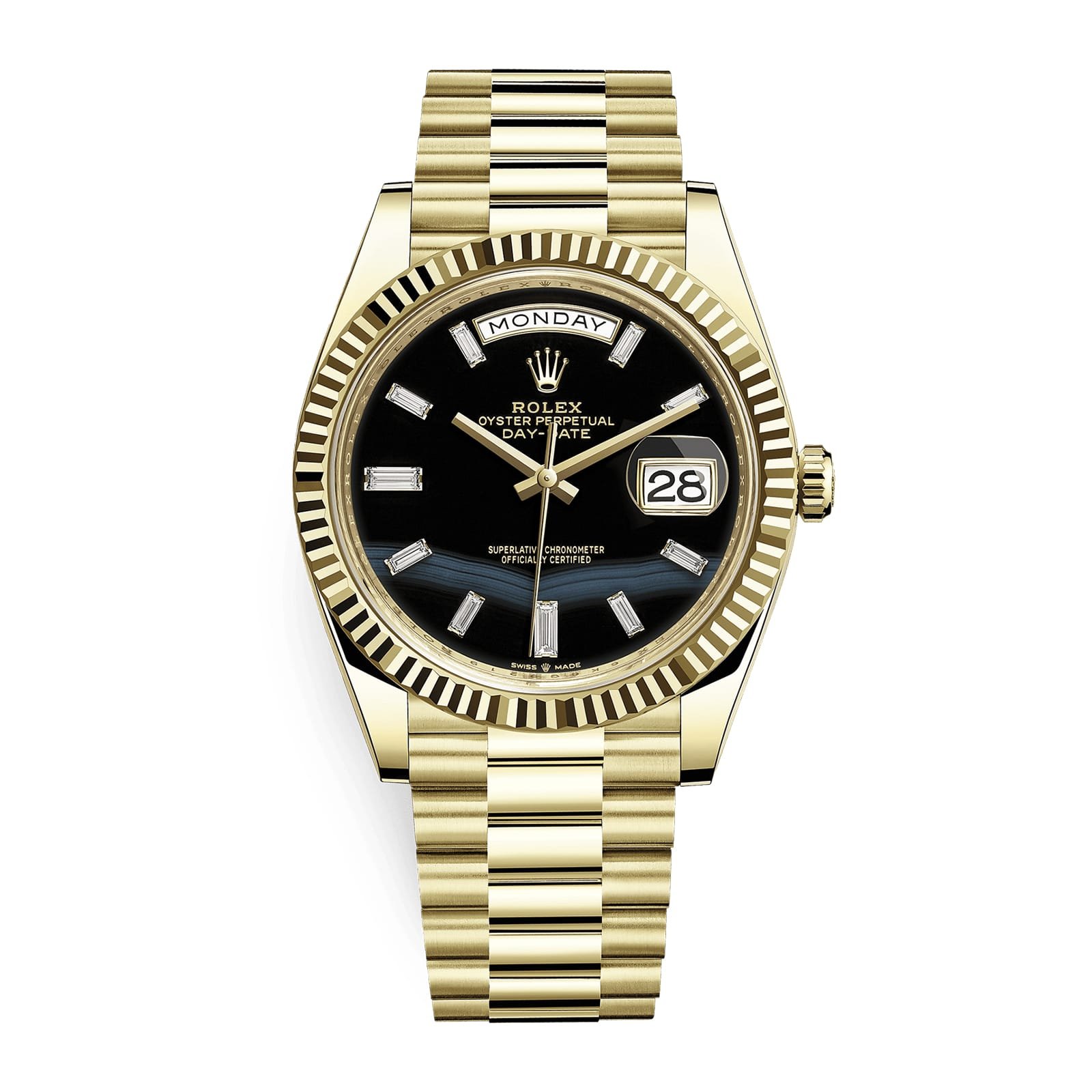 Rolex Oyster Perpetual Day-Date 40 President Yellow Gold Black Onyx Diamond Dial 228238
