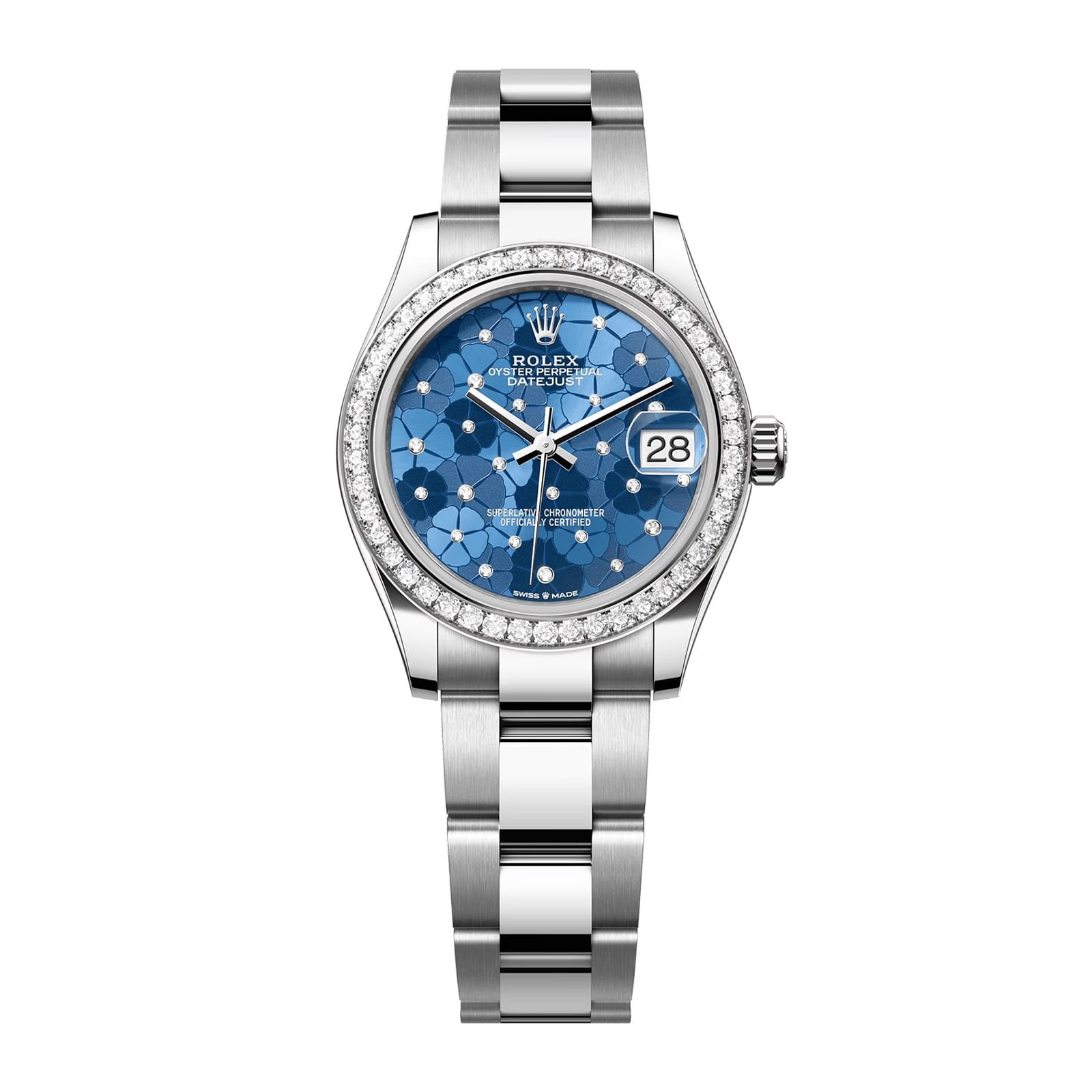 Fake Rolex Replica Watch Datejust 31 White Gold/Steel Azzurro Blue Floral Motif Diamond Dial & Bezel Oyster Bracelet 278384RBR