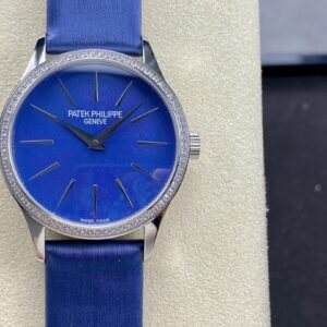 Fake Patek Philippe Replica Watch Calatrava Ladies Joaillerie White Gold Blue Dial 4997/200G-001 JMF