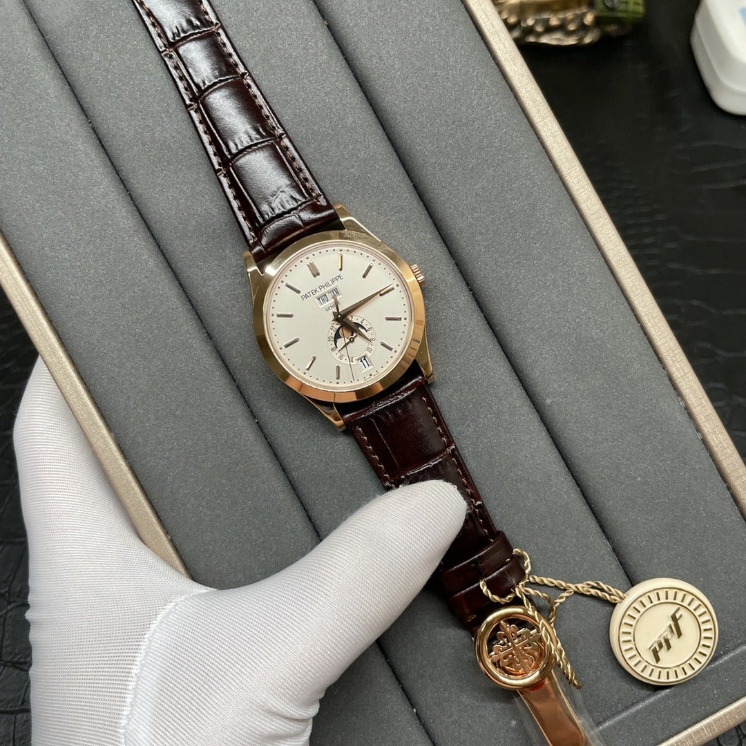 Fake Patek Philippe Replica Watch Complications Annual Calendar Moon Phases Rose Gold Silver Dial 5396R-011 PPF