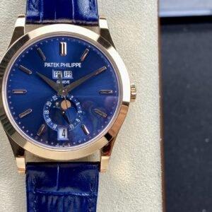 Fake Patek Philippe Replica Watch Complications Rose Gold Blue Baguette Diamond Dial 5396R-015 PPF