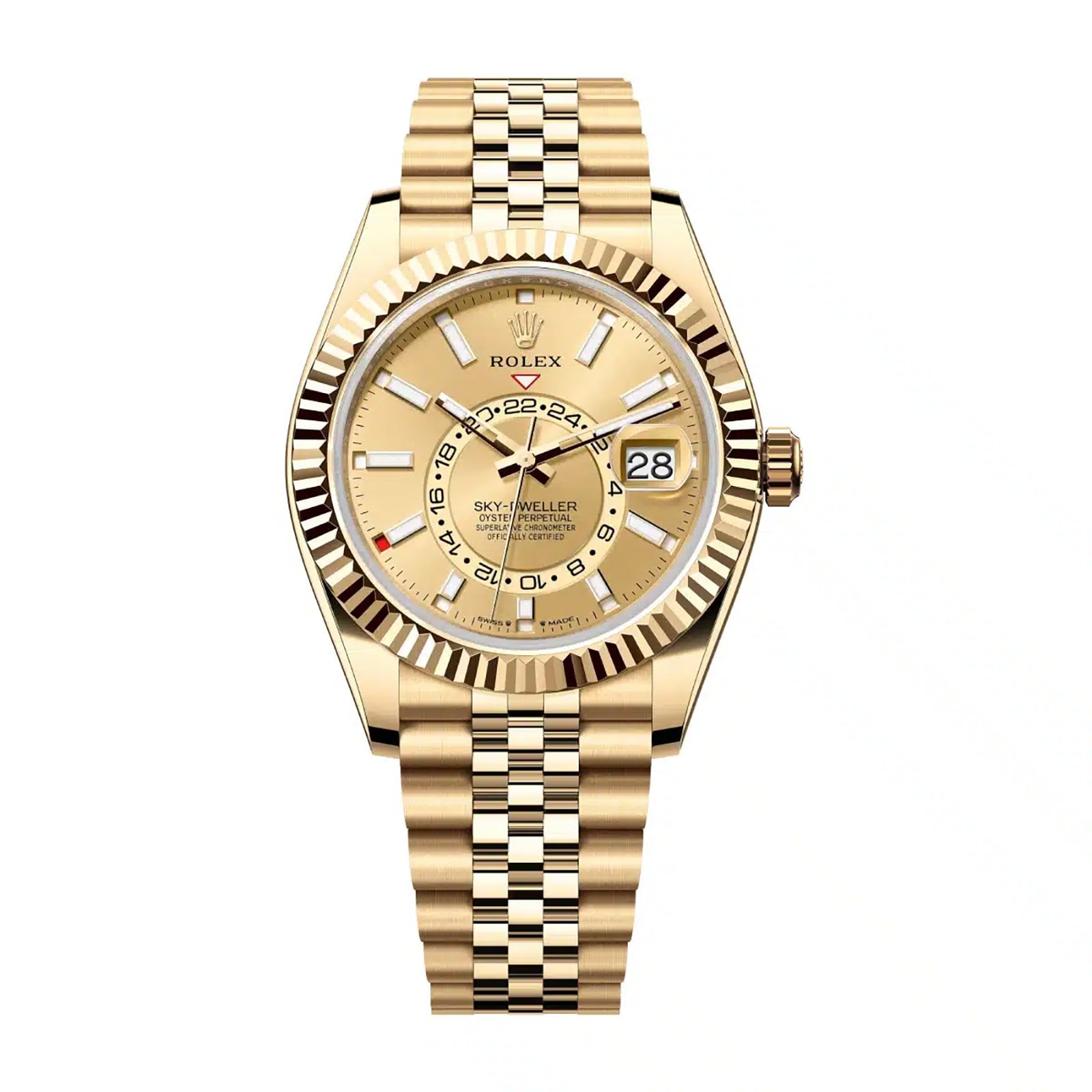 Fake Rolex Replica Watches For Sale Sky-Dweller Yellow Gold Champagne Index Dial Jubilee Bracelet 336938 Noob Factory