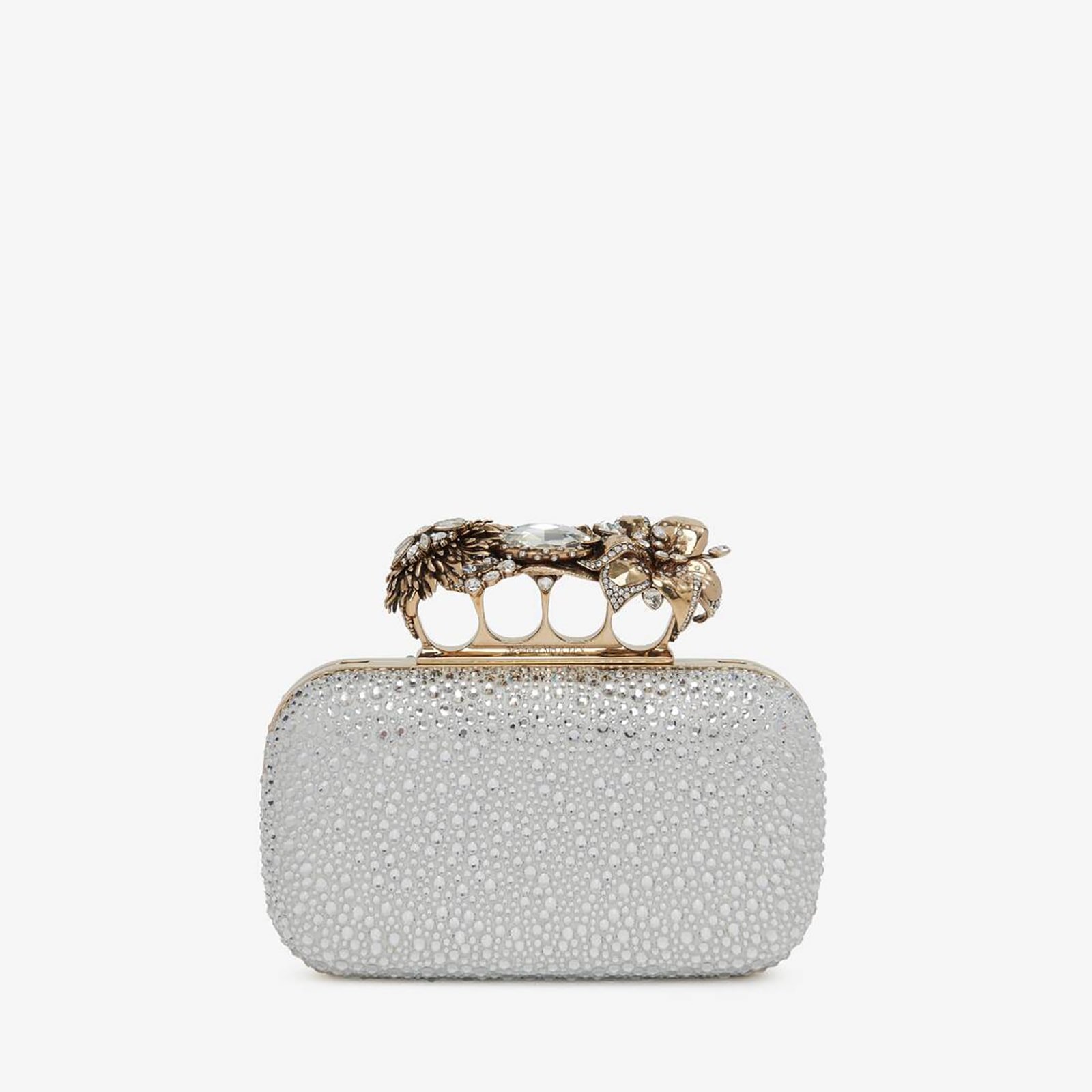 Replica Designer Bag Alexander McQueen Flower Knuckle Clutch in Silver