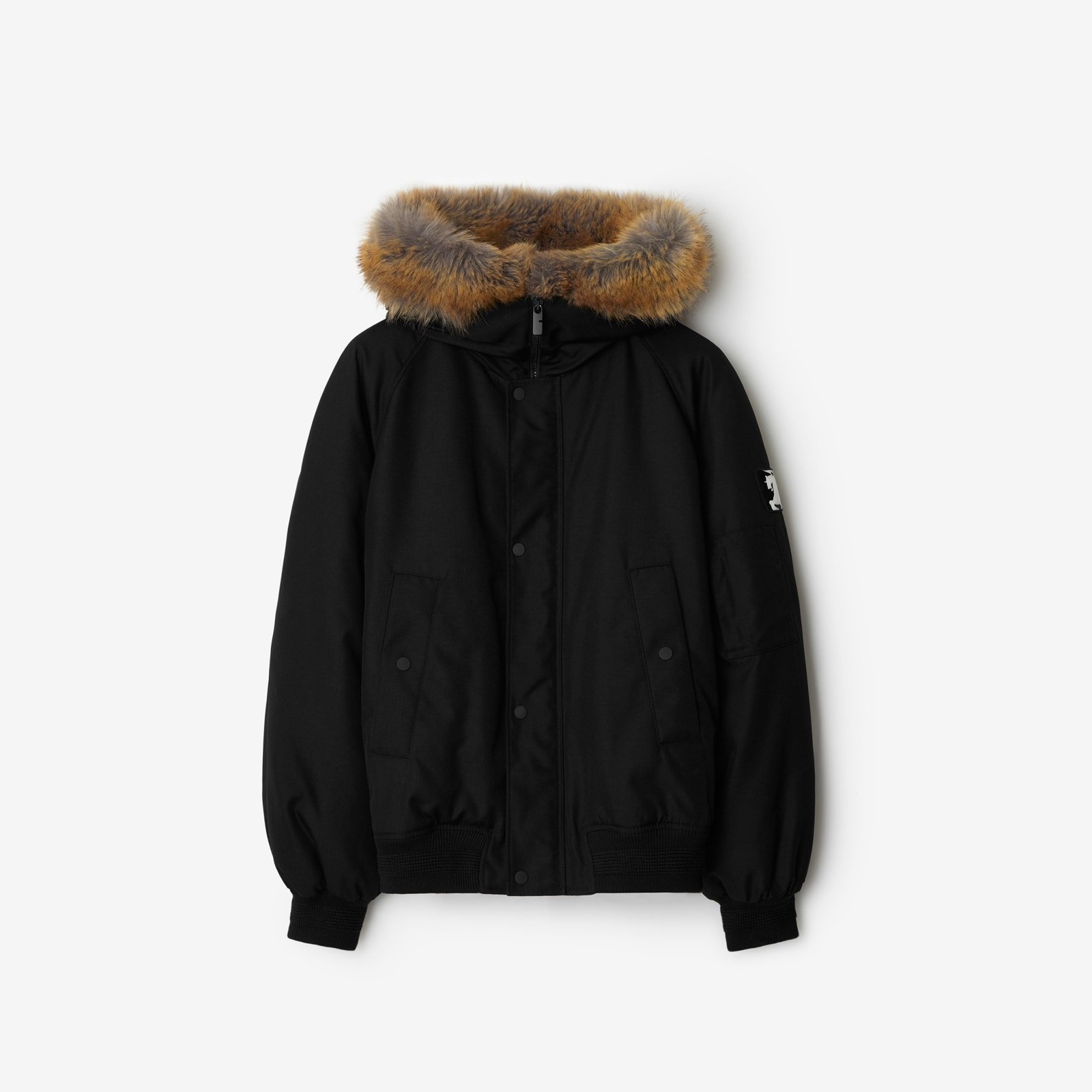 Burberry Faux Fur Trim Nylon Bomber Jacket