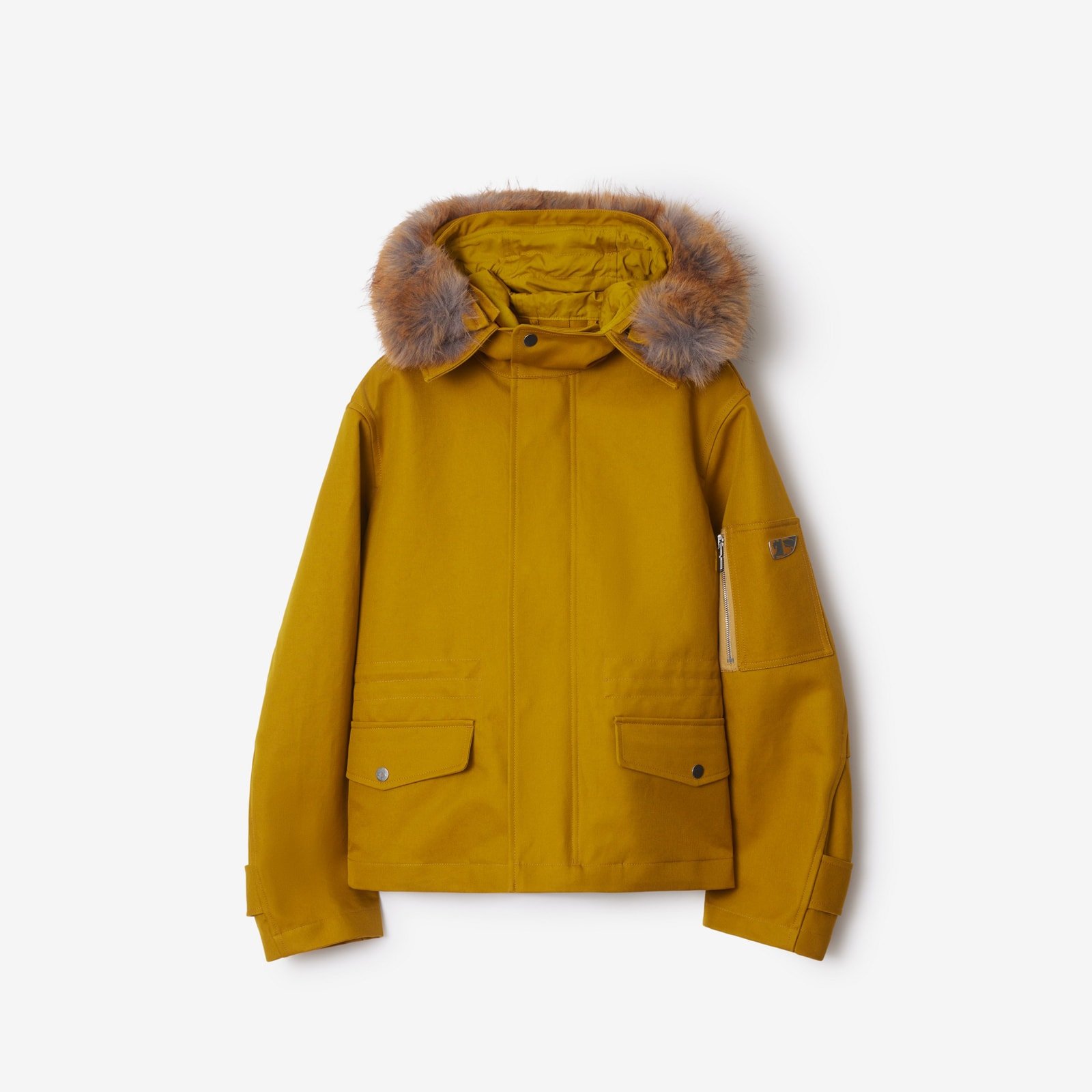 Burberry Short Faux Fur Trim Cotton Parka