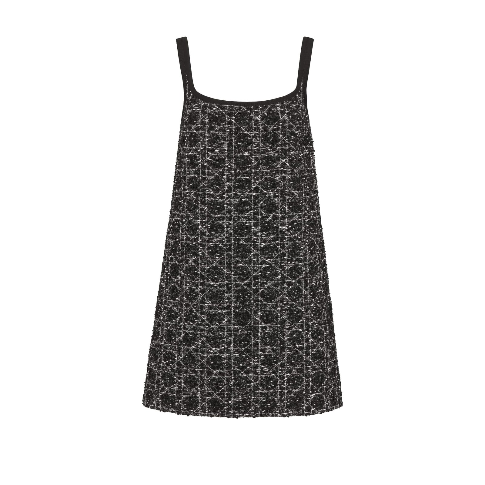 Dior Macrocannage Short Dress Black and White Technical Cotton Tweed
