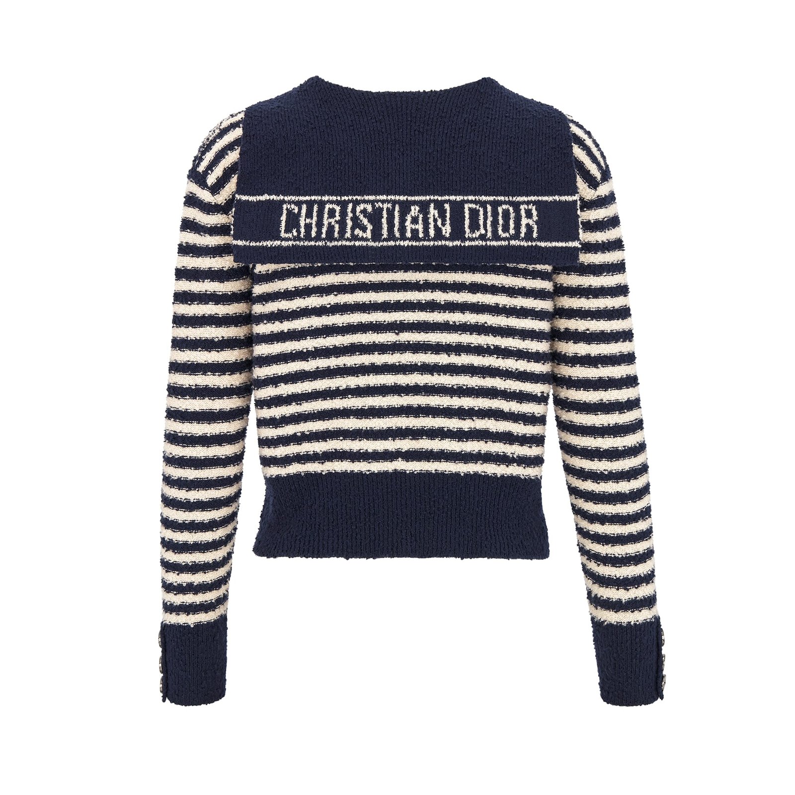Dior Mariniere Sweater with Sailor Collar and Bow Navy Blue and White Cotton Knit