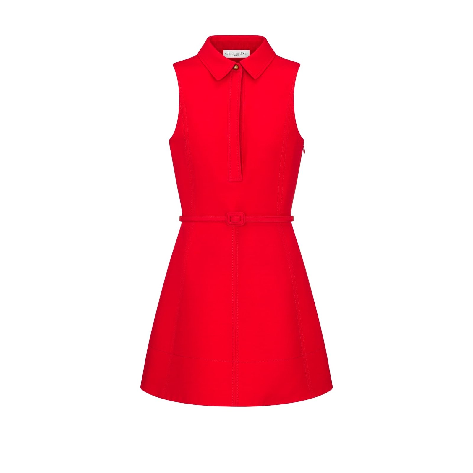 Dior Short Belted Dress Red Wool and Silk