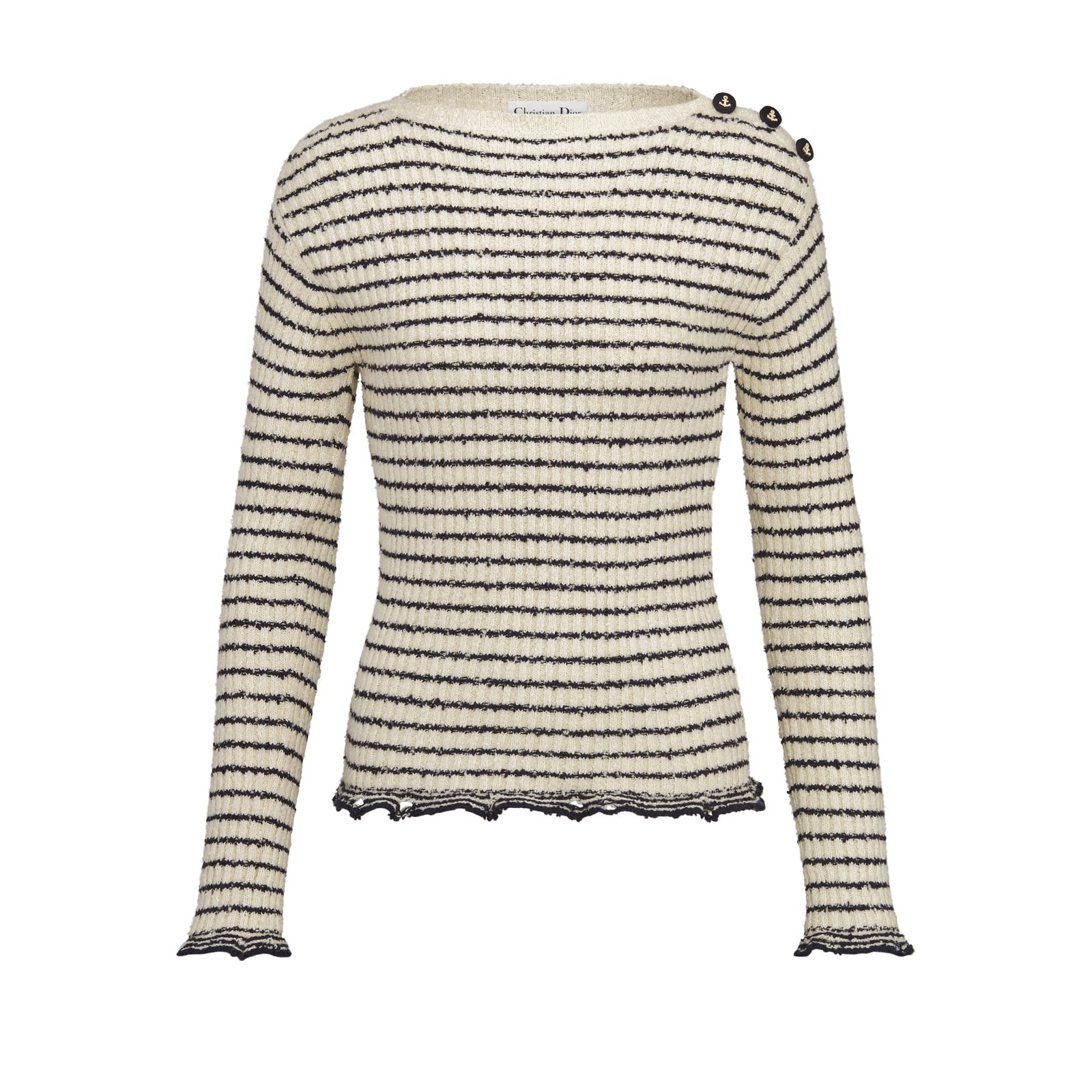 Dior Mariniere Sweater Navy Blue and White Ribbed Cotton Knit