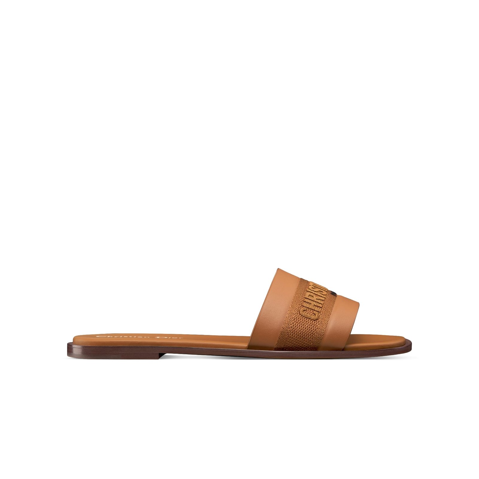 Dior Dway Slide Camel Calfskin and Embroidered Cotton