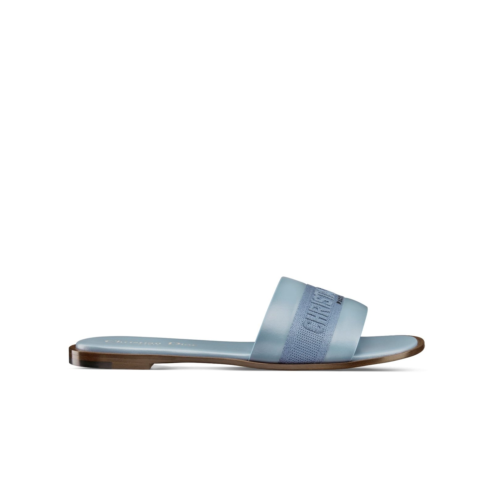 Dior Dway Slide Pastel Blue Calfskin and Embroidered Cotton
