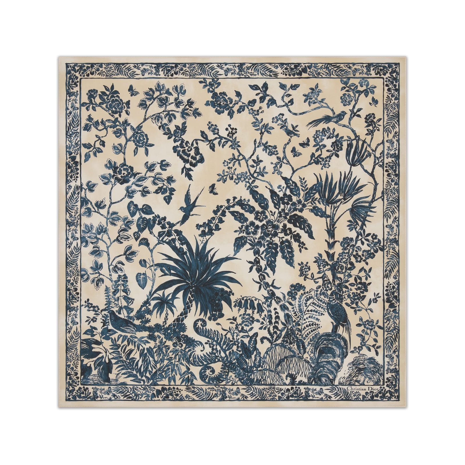 Dior Idylle 90 Square Scarf Ivory and Navy Blue Silk Twill