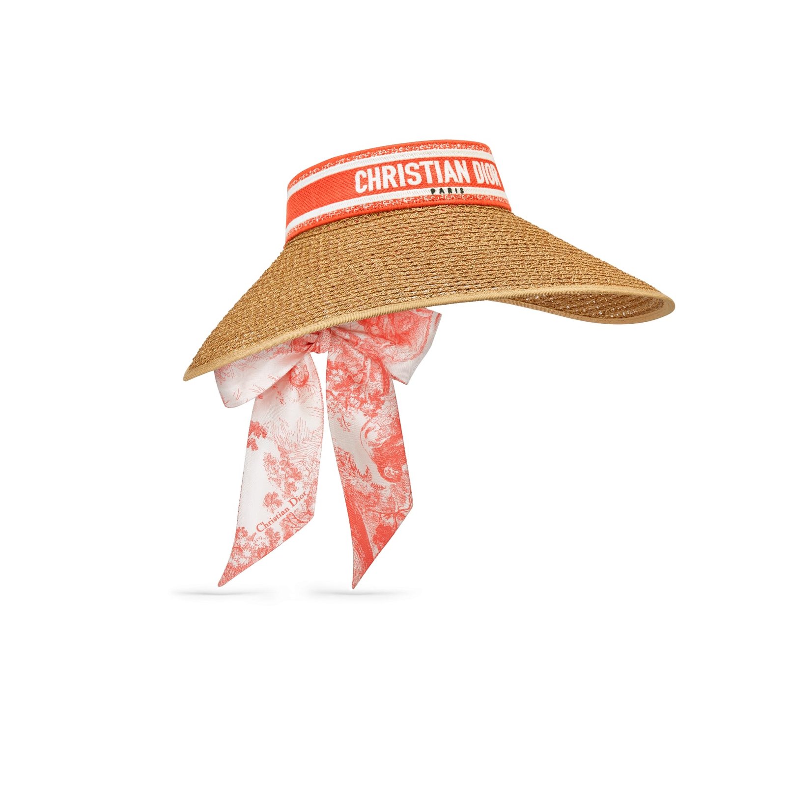 Dioriviera D-Ocean Visor with Mitzah Straw with Coral and White Embroidered Band