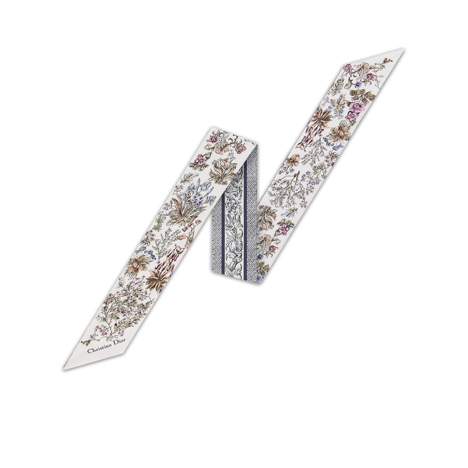 Dior Millefiori Mitzah Scarf White and Blue Multicolor Silk Twill