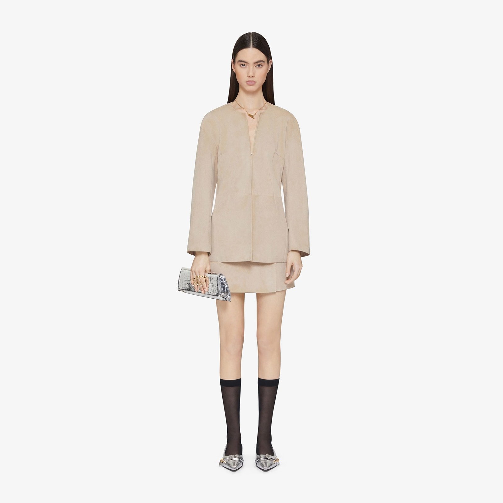 Givenchy Women's Jacket In Suede With 4G Liquid Detail