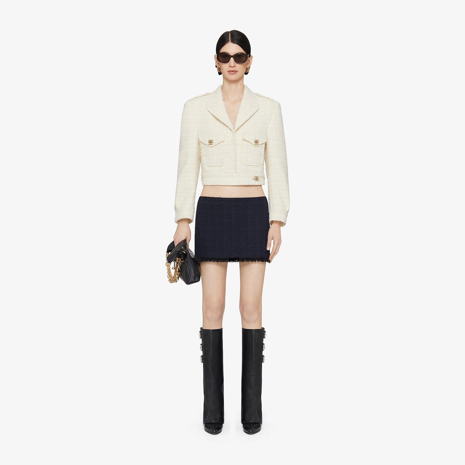 Givenchy Women's Cropped Jacket In Tweed With 4G Liquid Detail