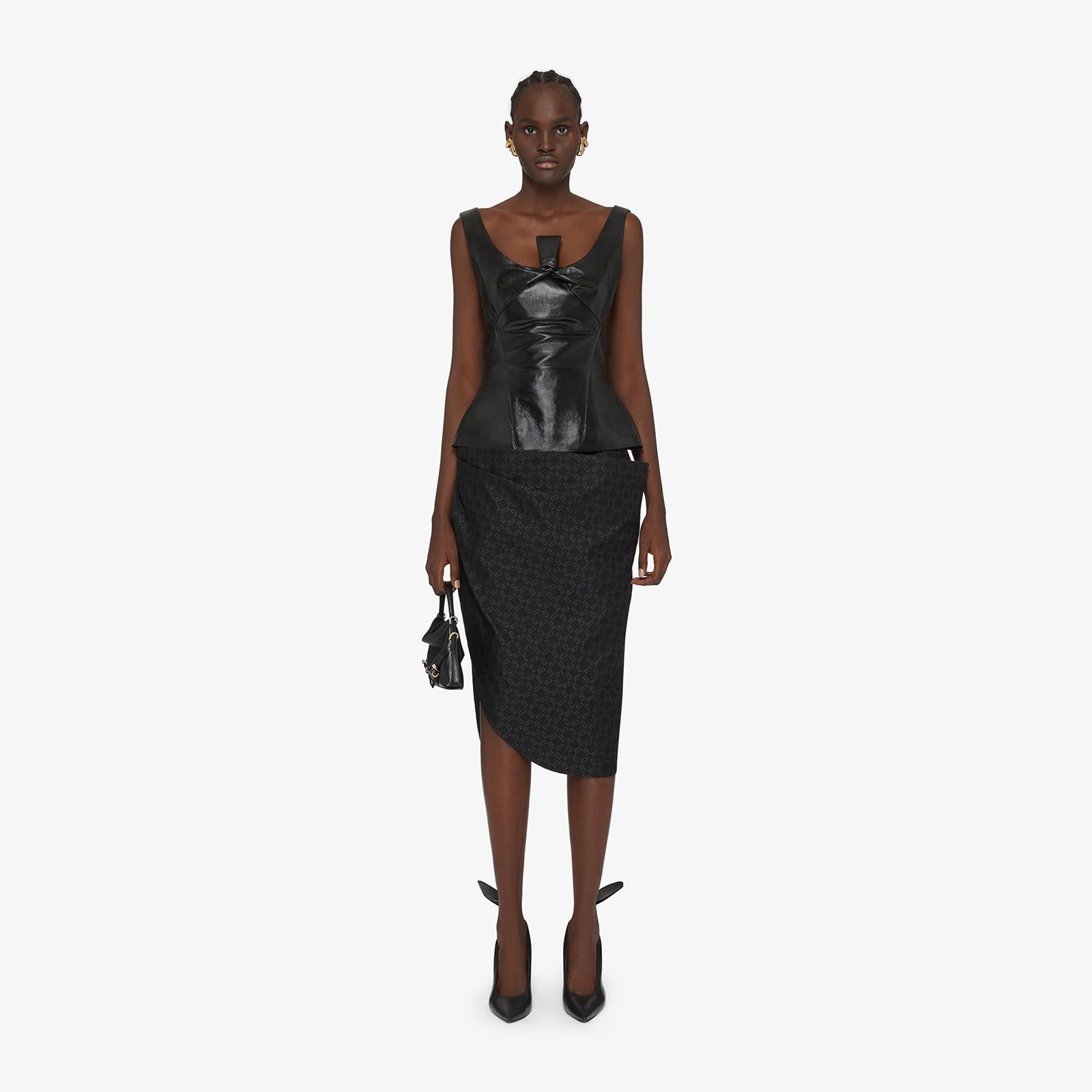 Givenchy Women's Peplum Top In Leather With Bow Detail