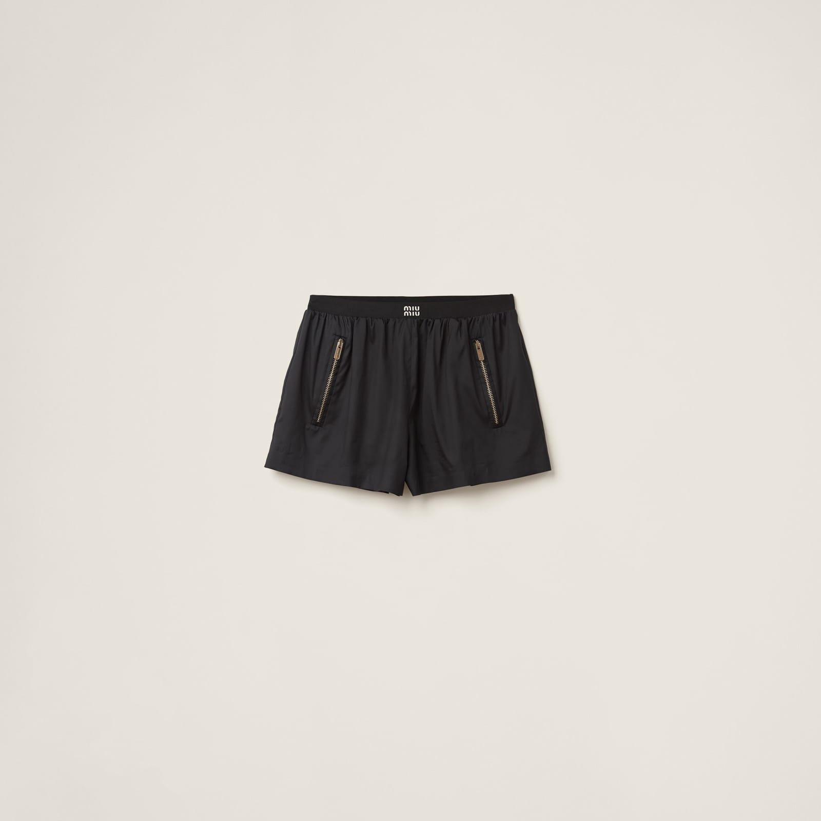 Miu Miu Technical Silk Shorts With Printed Logo