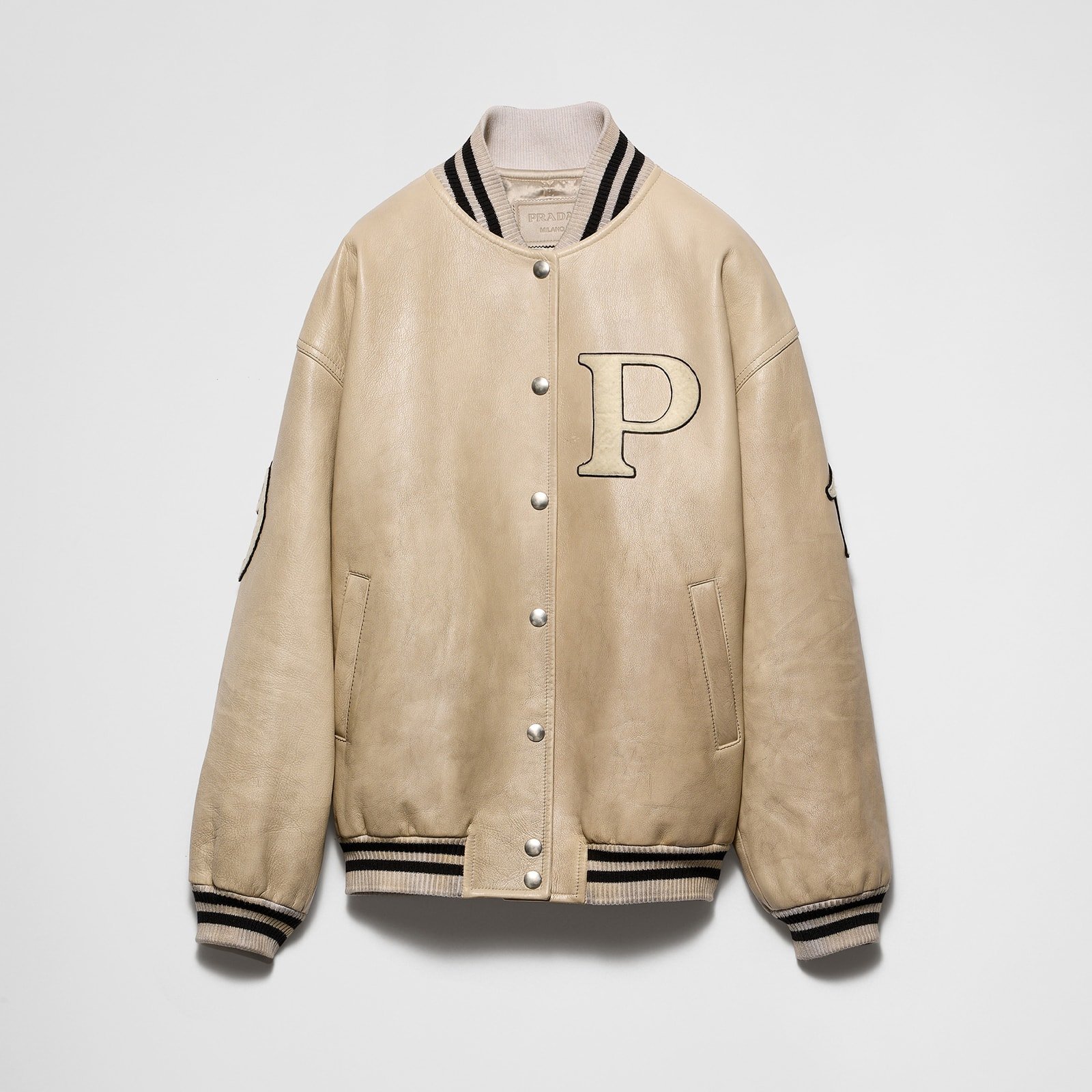 Prada Leather Bomber Jacket With Patch