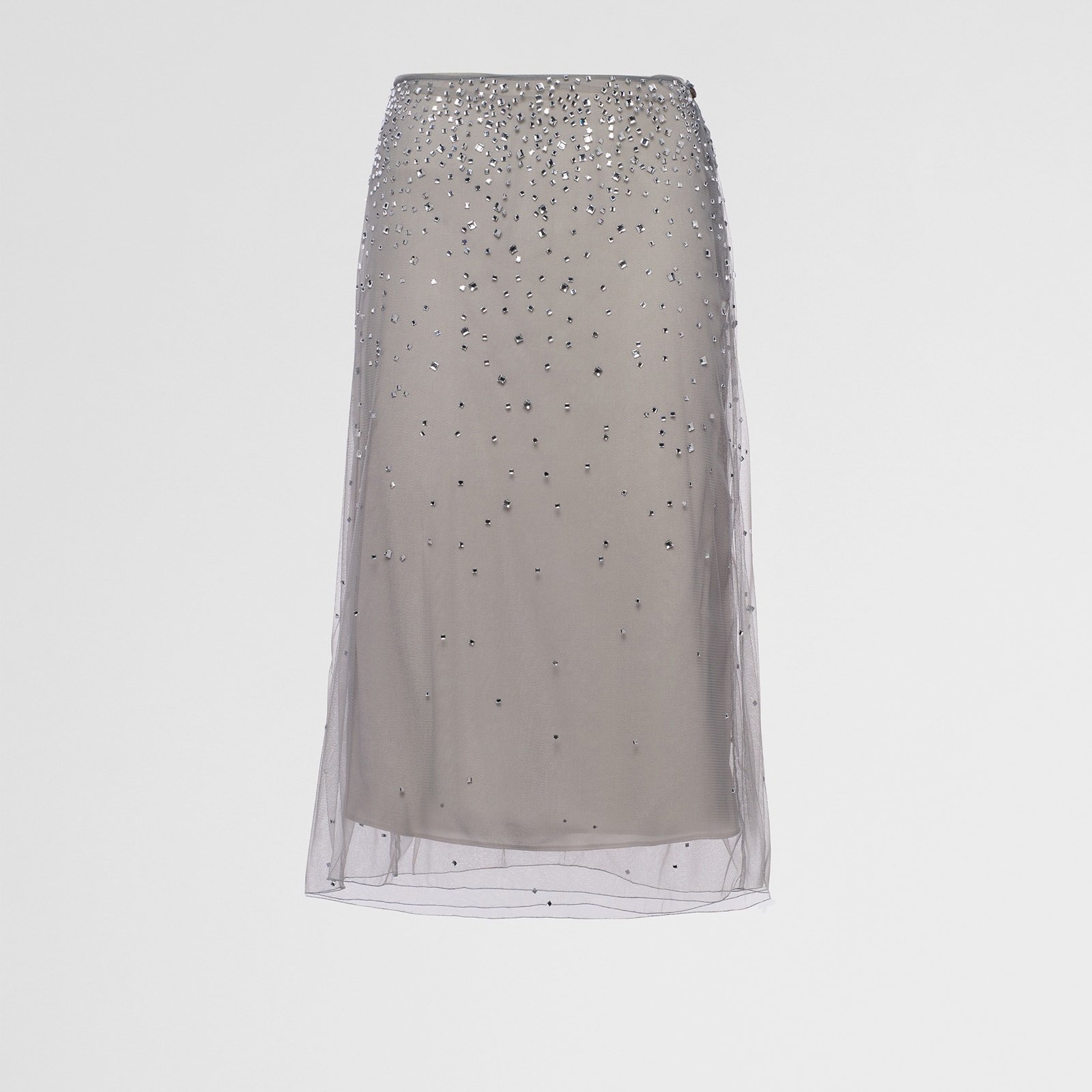Prada Crystal-Studded Tulle Midi-Skirt