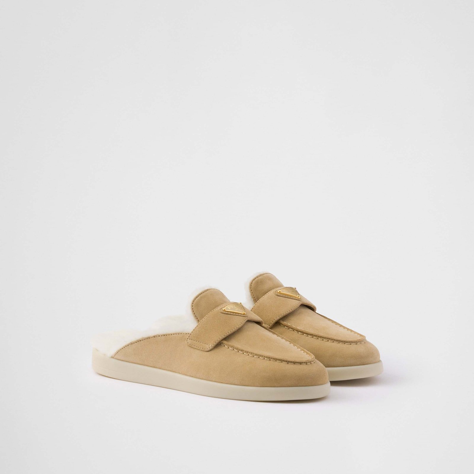 Prada Suede And Shearling Mules