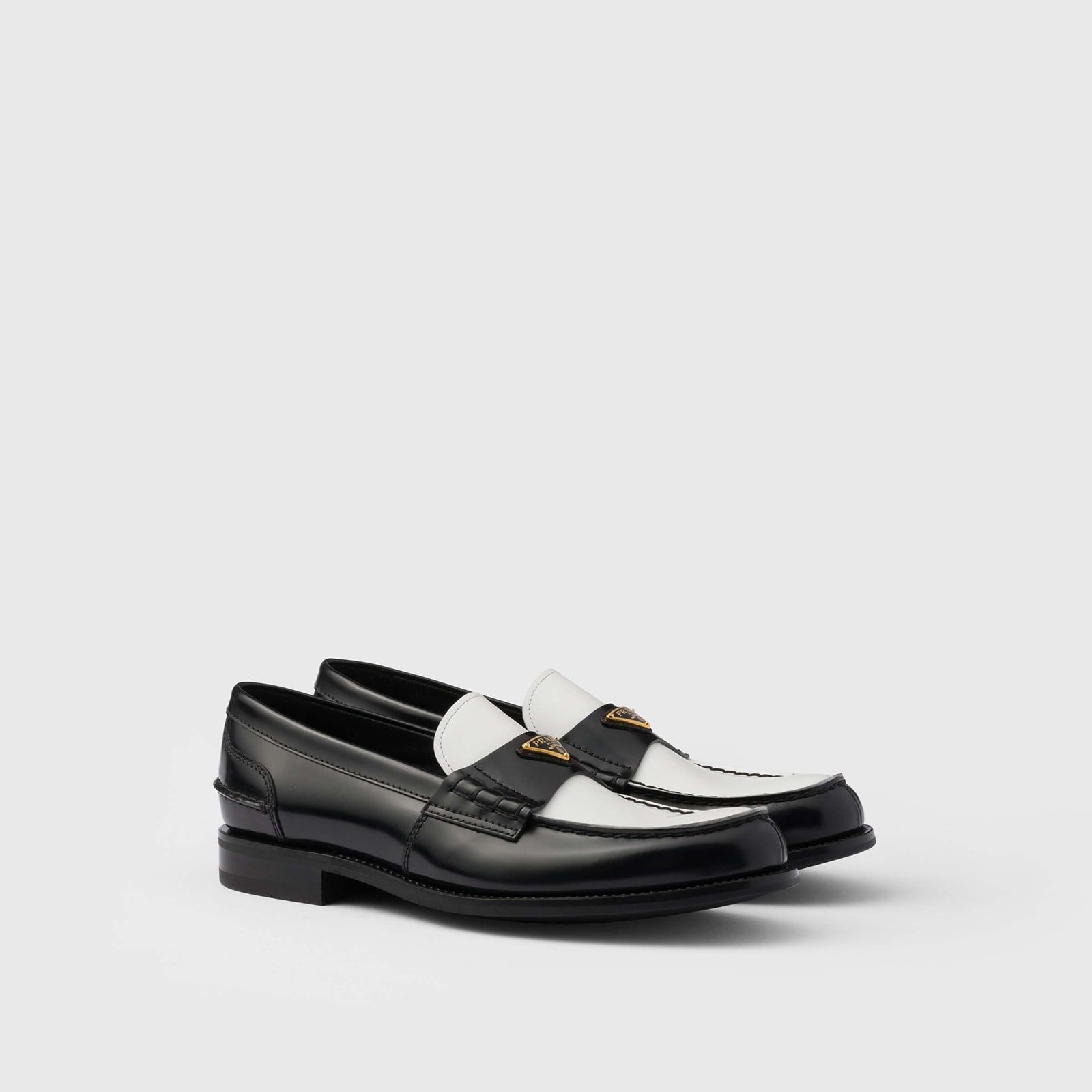 Prada Two-Tone Brushed Leather Loafers