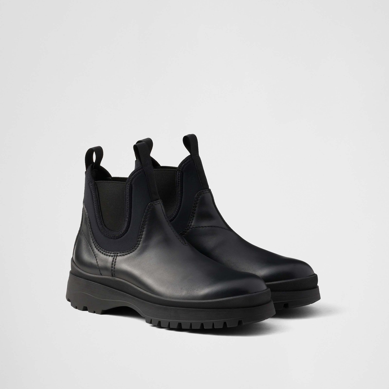 Prada Leather And Stretch Fabric Chelsea Boots