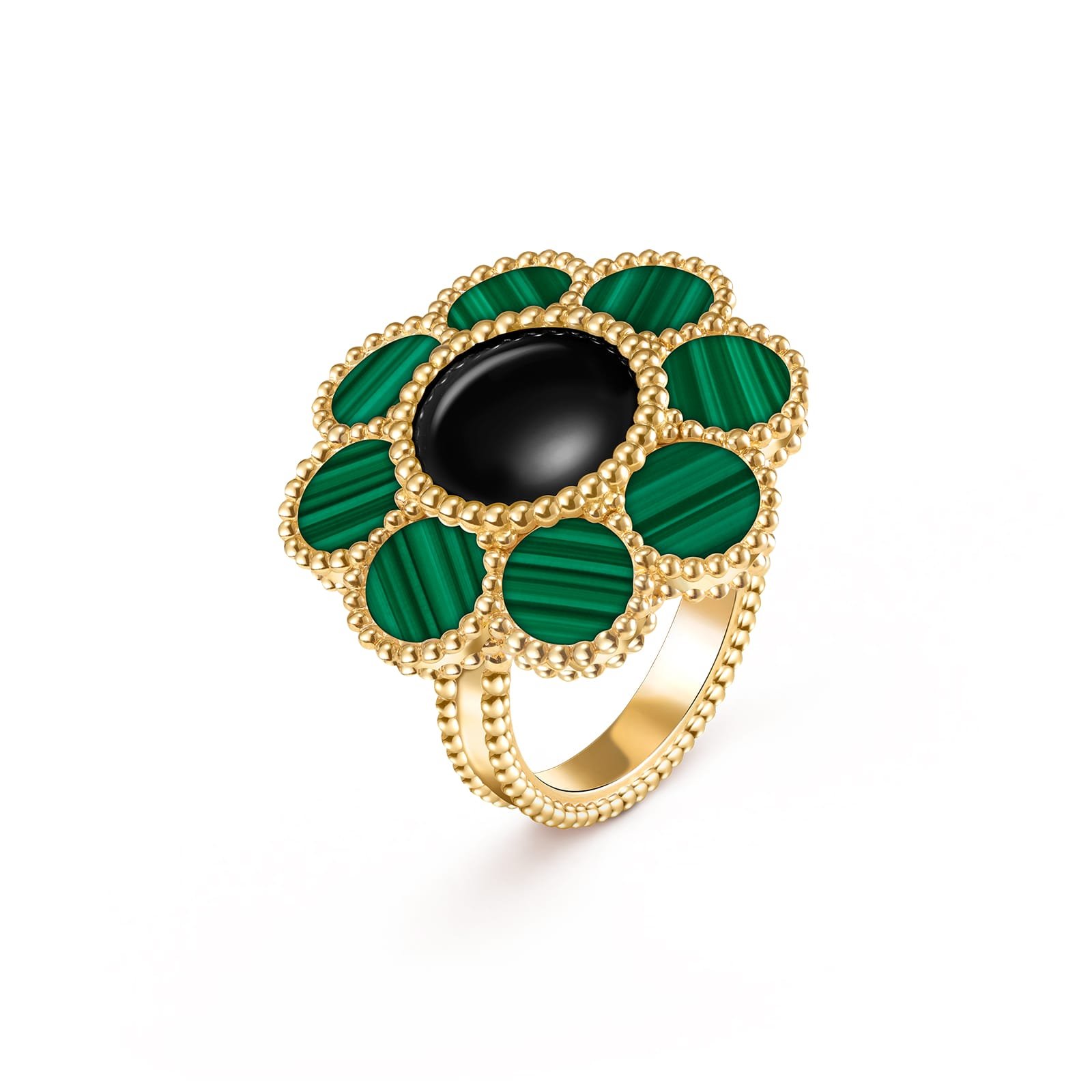 Van Cleef & Arpels Paquerette Ring 18K Yellow Gold Malachite Onyx