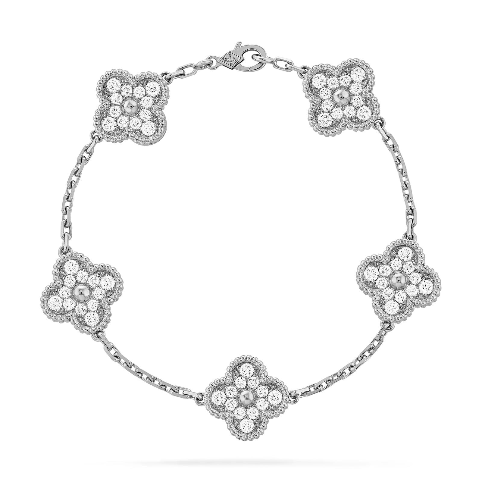 Van Cleef & Arpels Vintage Alhambra Bracelet 5 Motifs 18K White Gold Diamond