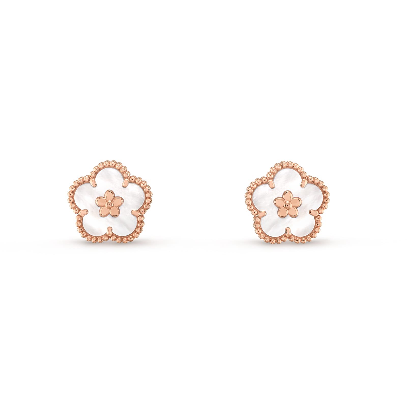 Van Cleef & Arpels Lucky Spring Earrings Plum Blossom 18K Rose Gold Mother-Of-Pearl