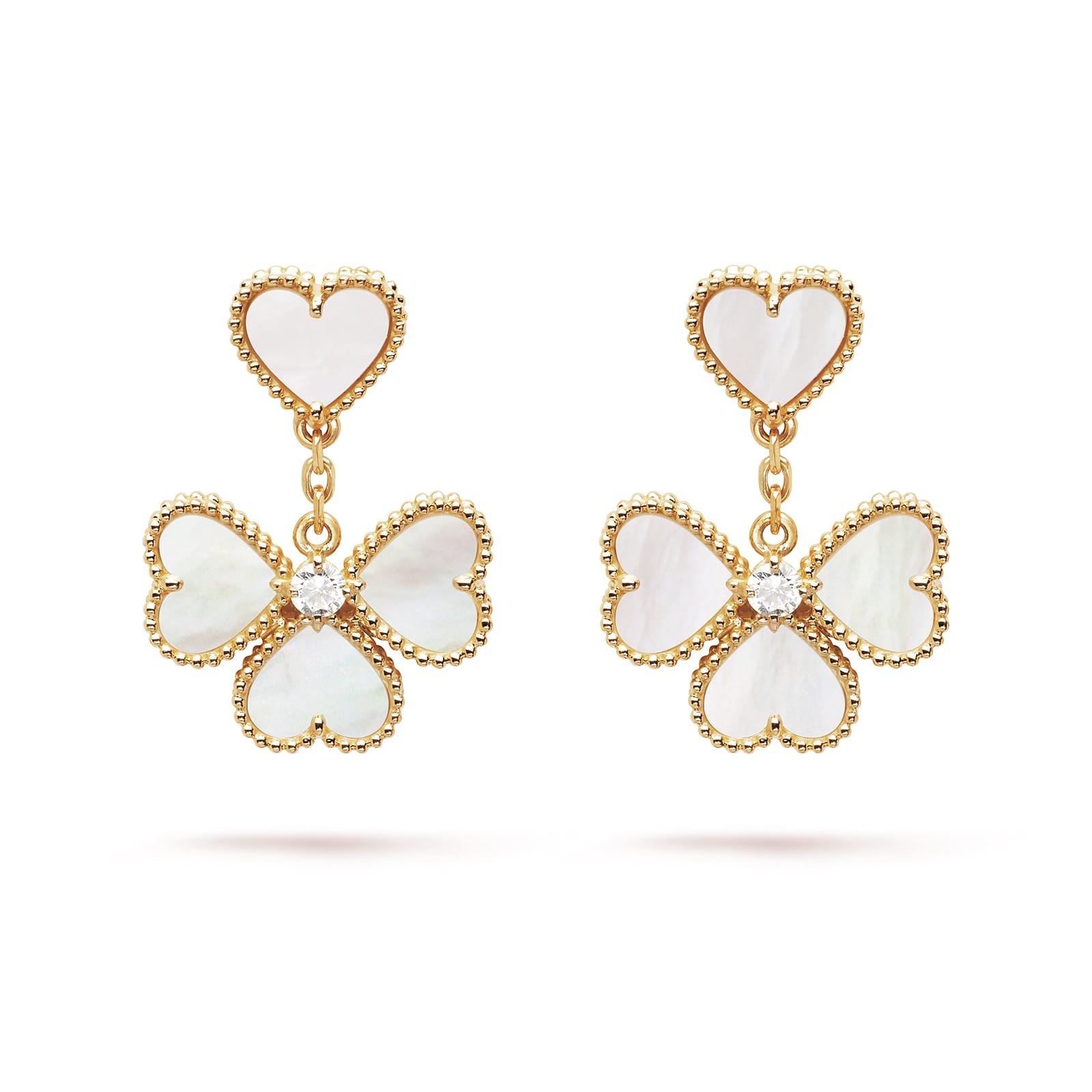 Van Cleef & Arpels Sweet Hearts Earrings 18K Yellow Gold Diamond Mother-Of-Pearl