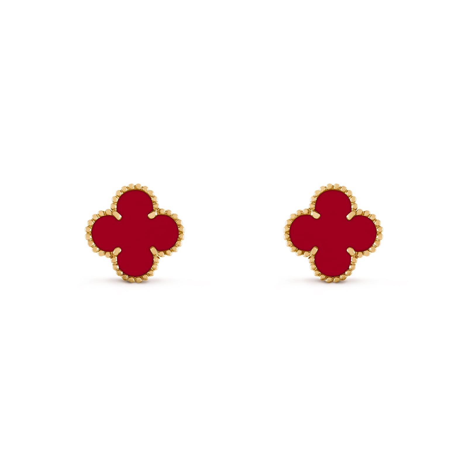 Van Cleef & Arpels Vintage Alhambra Earrings 18K Yellow Gold Carnelian