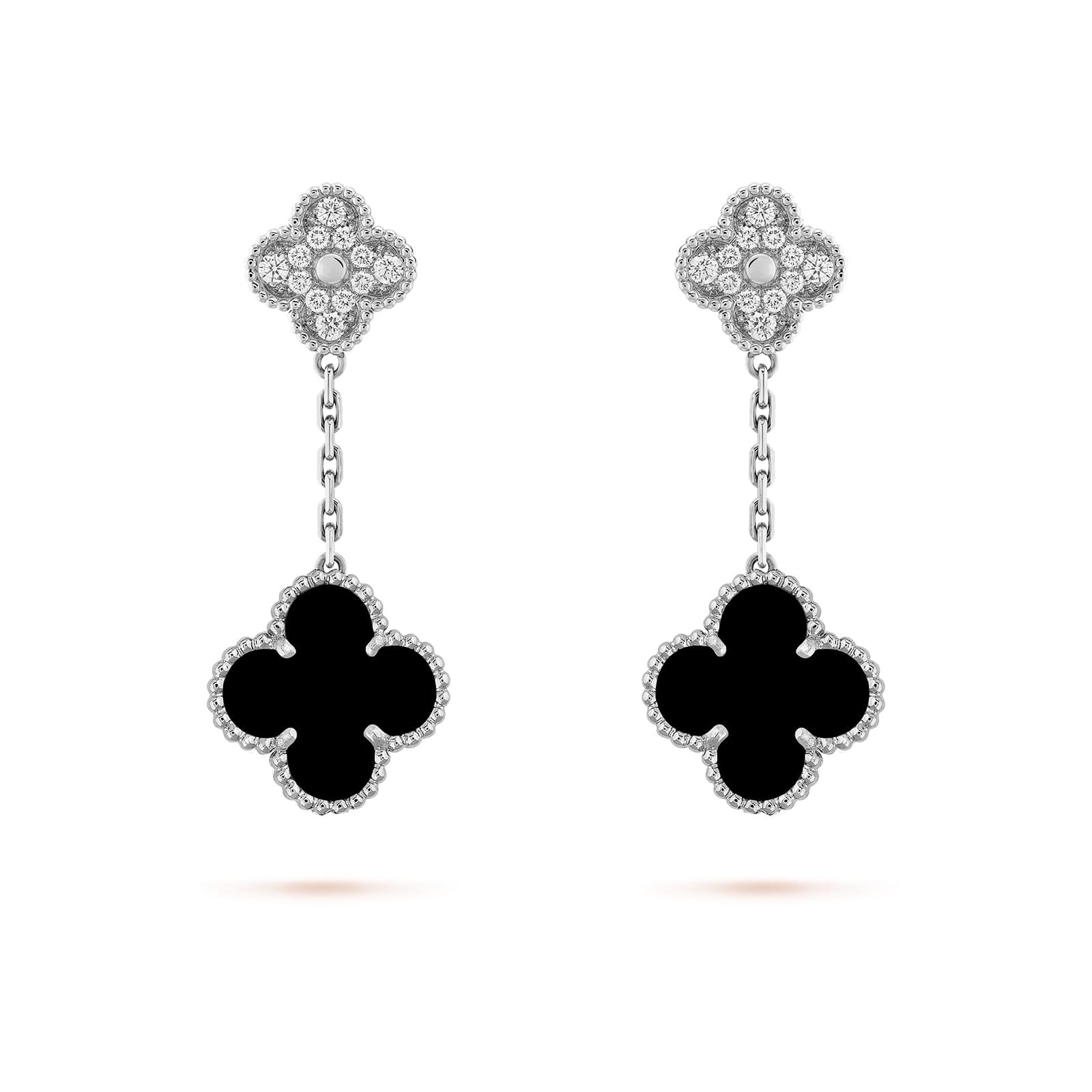 Van Cleef & Arpels Magic Alhambra Earrings 2 Motifs 18K White Gold Diamond Onyx