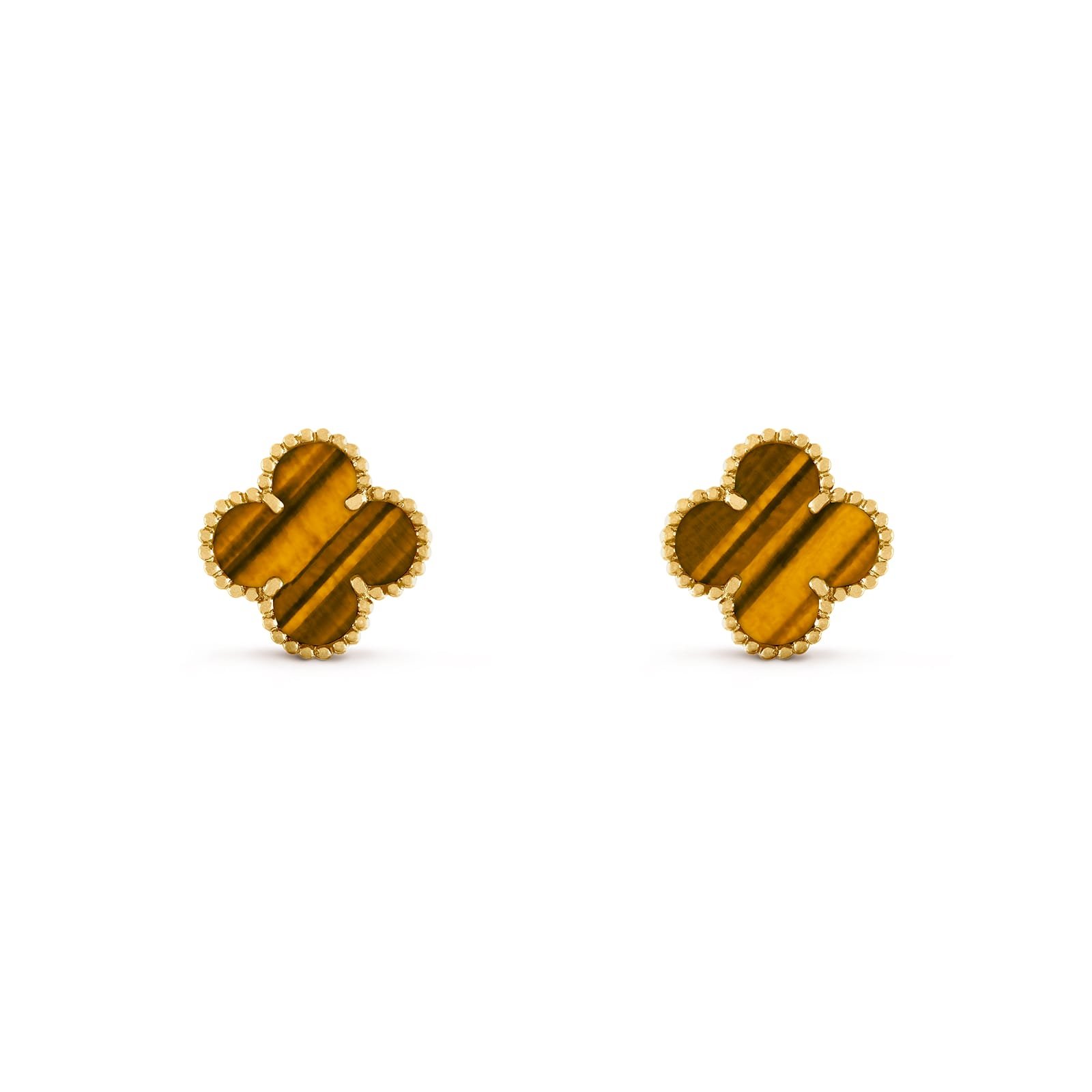 Van Cleef & Arpels Vintage Alhambra Earrings 18K Yellow Gold Tiger Eye