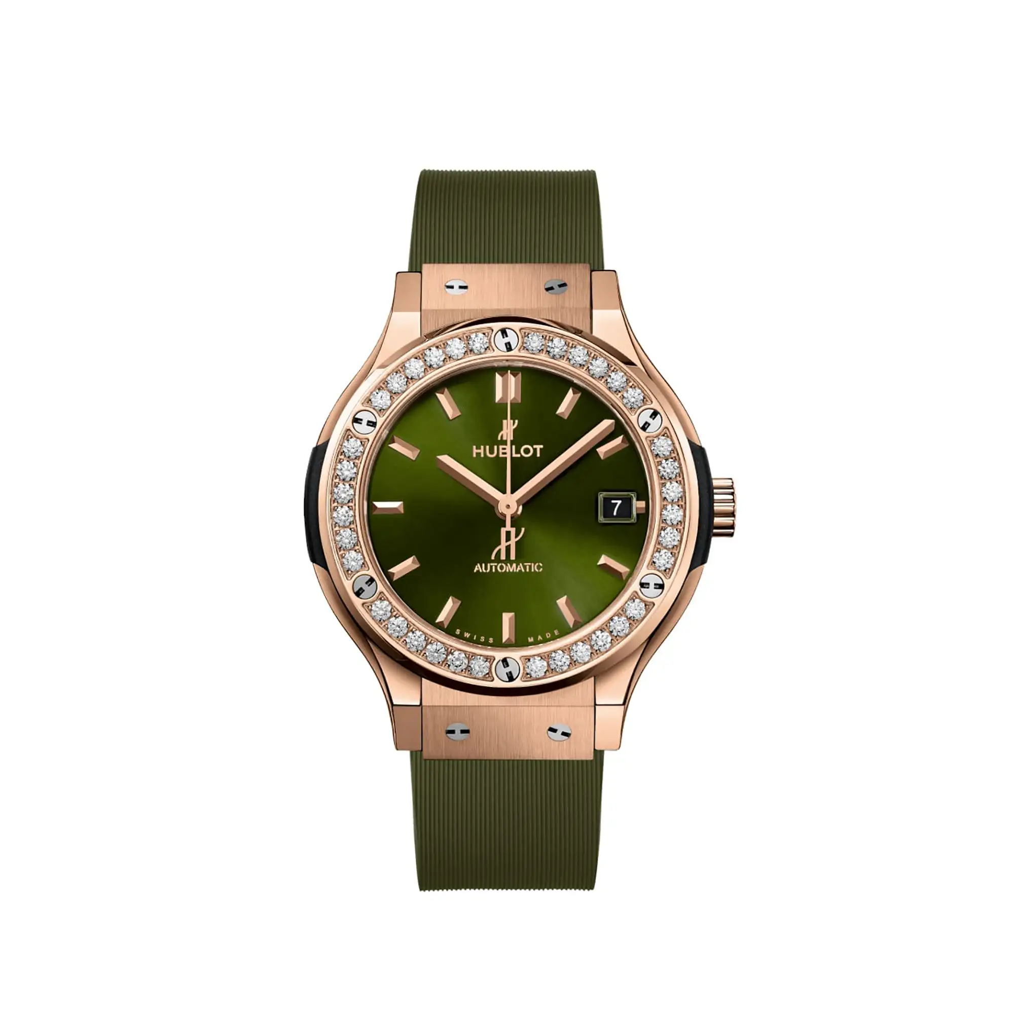 Hublot Replicas Classic Fusion King Gold Green Diamonds 565 OX 8980 RX 1204