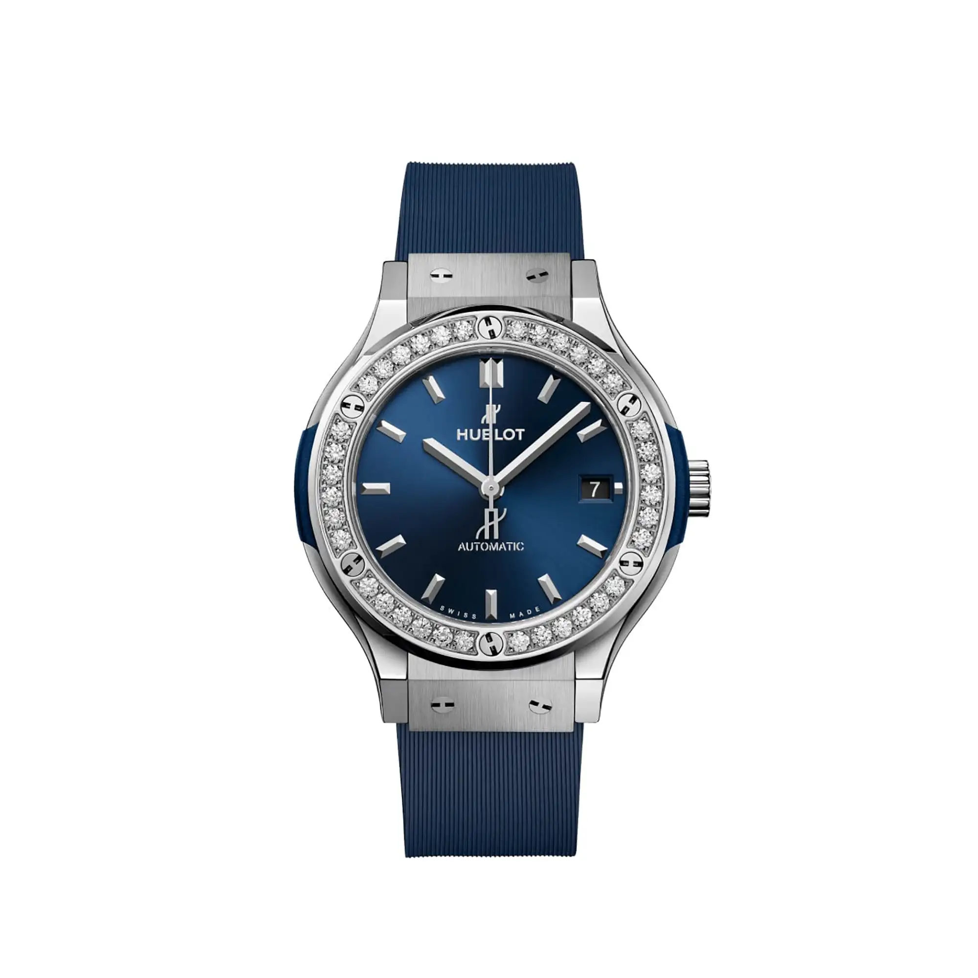 Hublot Replicas Classic Fusion Titanium Blue Diamonds 38MM 565 NX 7170 RX 1204