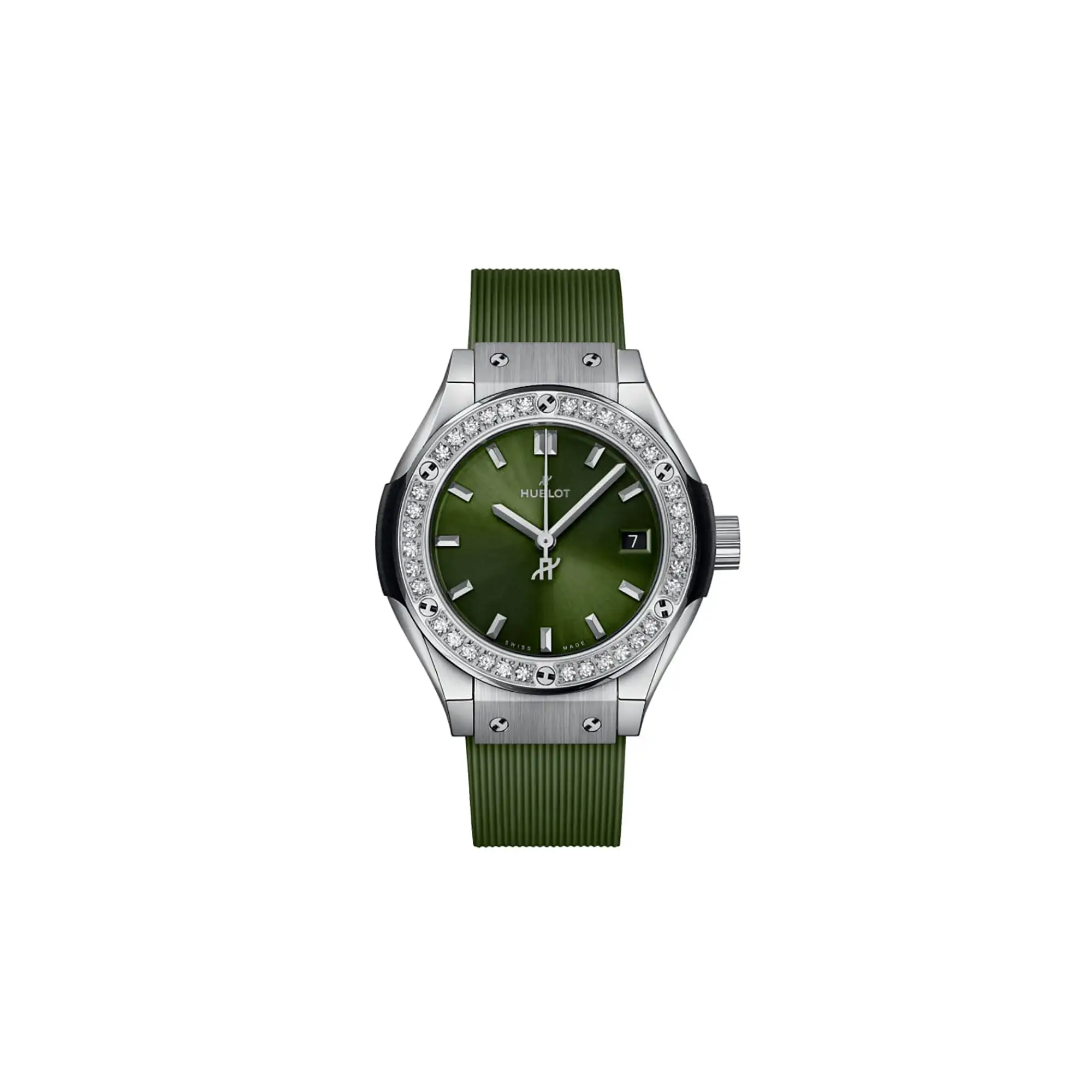 Hublot Replicas Classic Fusion Titanium Green Diamonds 29MM 591 NX 8970 RX 1204