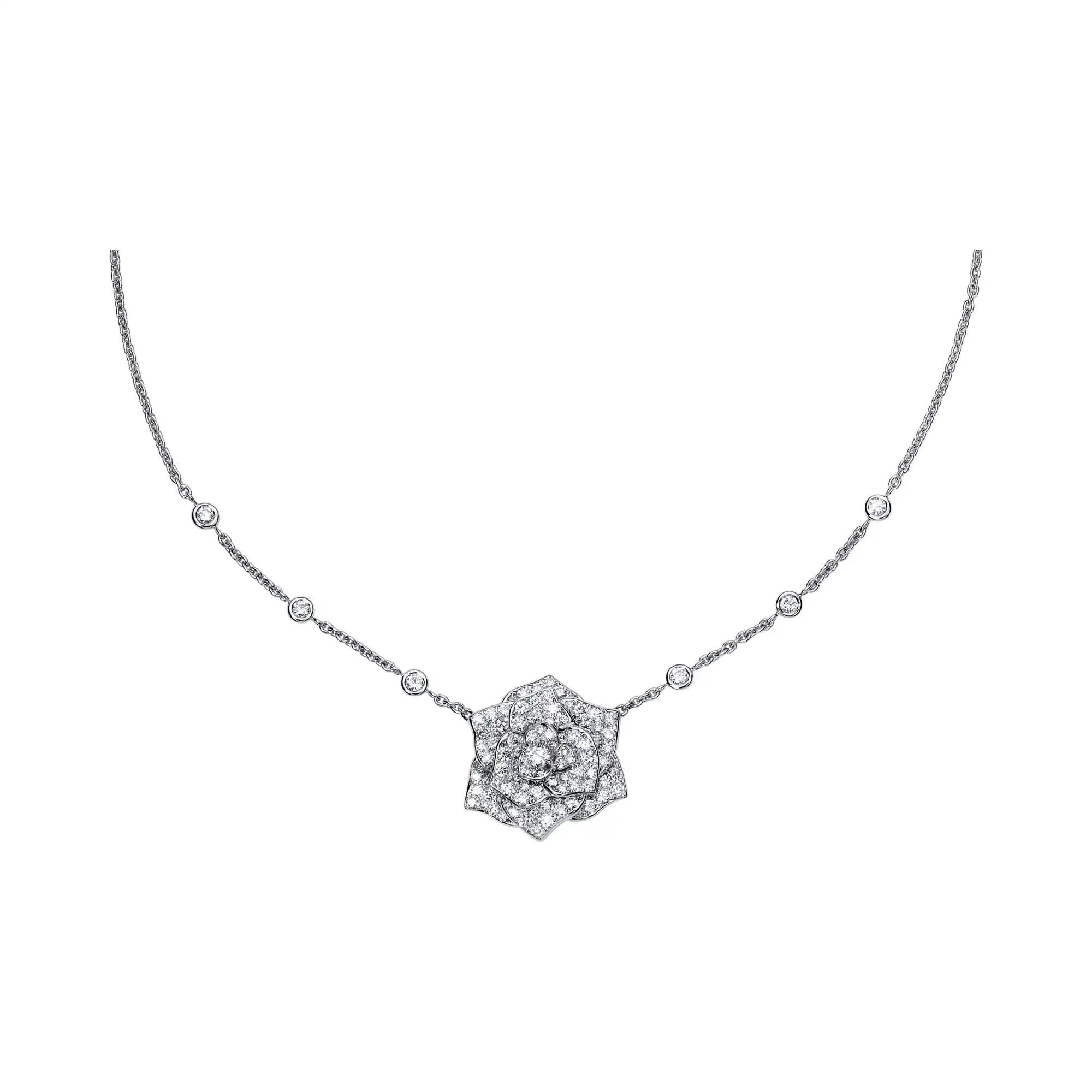 Piaget Rose pendant White Gold fake diamond necklace G33U0061